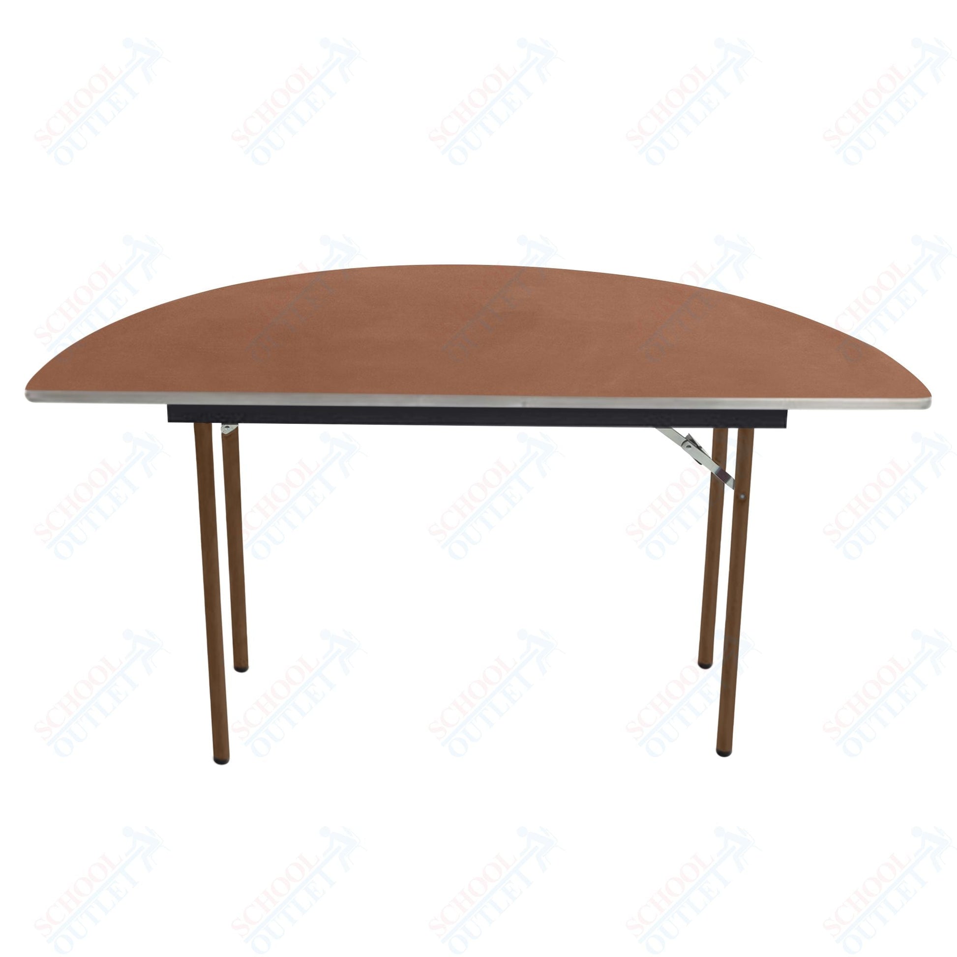 AmTab Folding Table - Plywood Stained and Sealed - Aluminum Edge - Half Round - Half 60" Diameter x 29"H (AmTab AMT - HR60PA) - SchoolOutlet