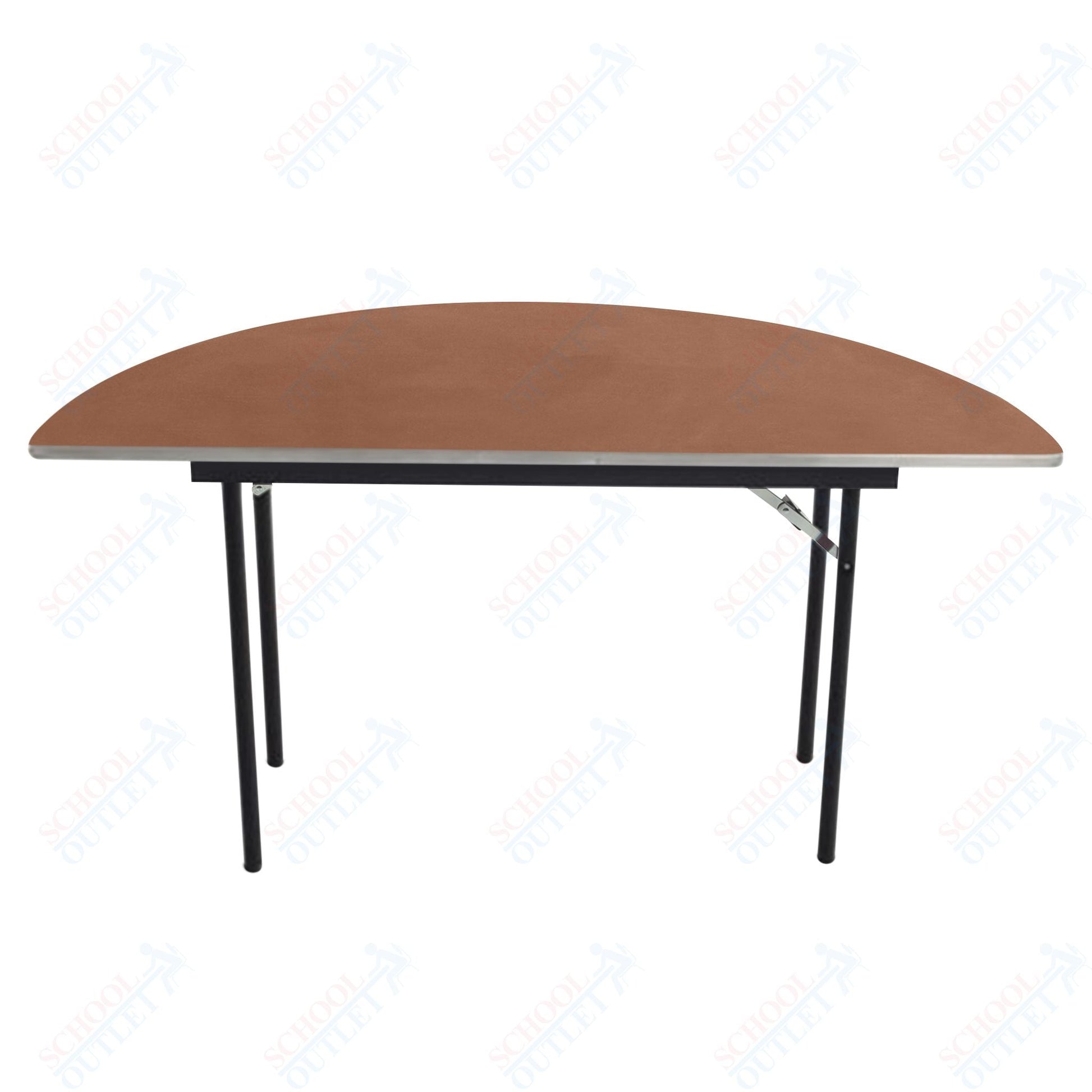 AmTab Folding Table - Plywood Stained and Sealed - Aluminum Edge - Half Round - Half 72" Diameter x 29"H (AmTab AMT - HR72PA) - SchoolOutlet