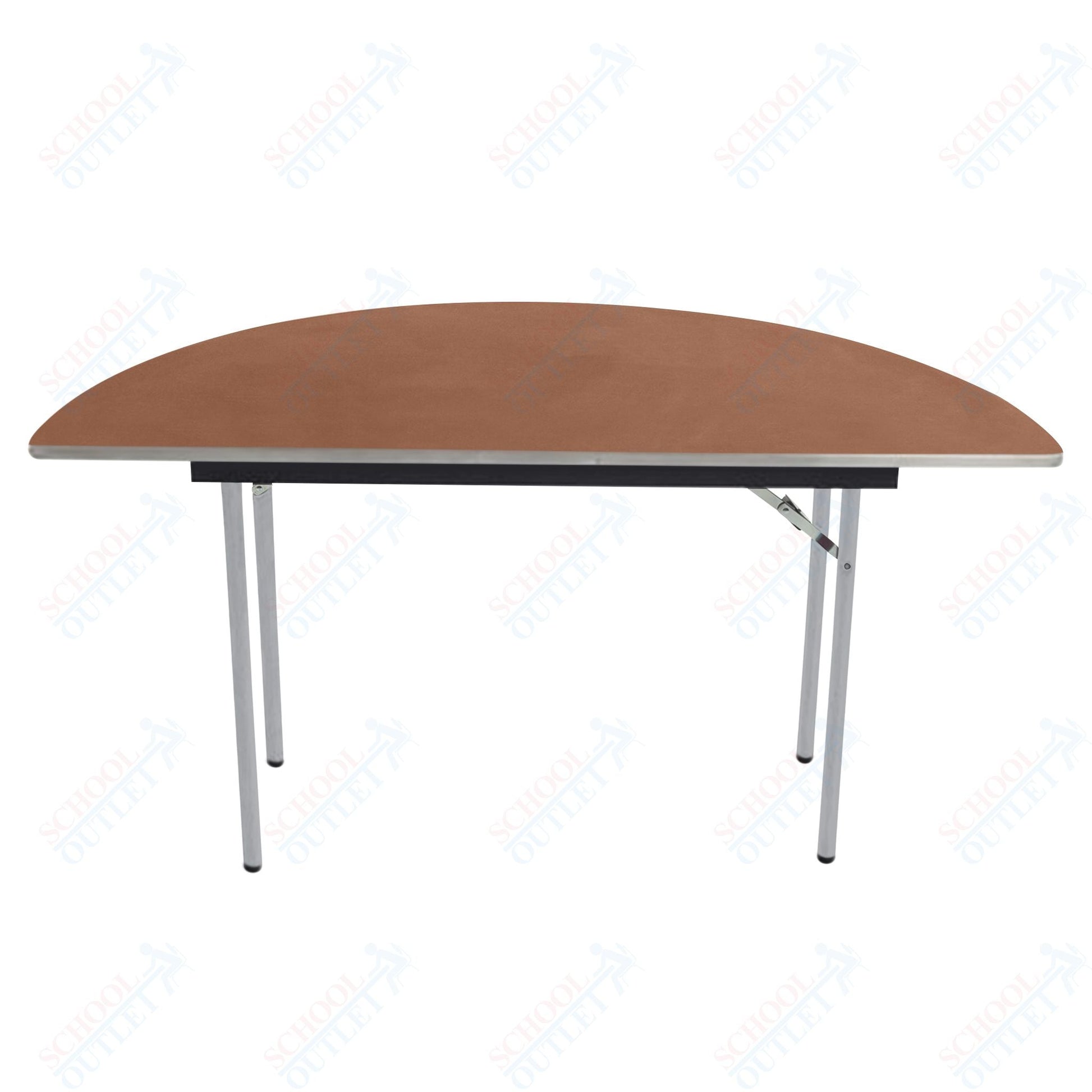 AmTab Folding Table - Plywood Stained and Sealed - Aluminum Edge - Half Round - Half 72" Diameter x 29"H (AmTab AMT - HR72PA) - SchoolOutlet