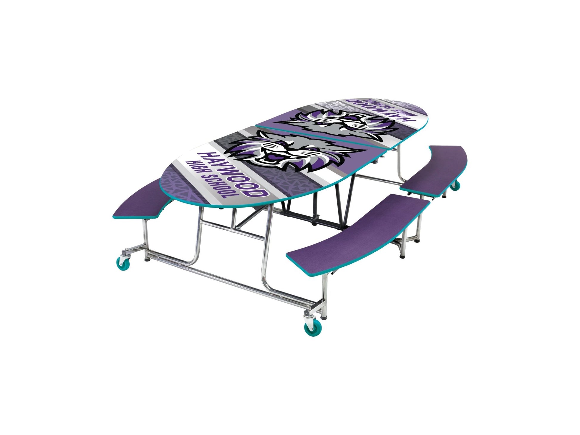AmTab Mobile Bench Table - Elliptical - 46"W x 10'1"L - 4 Benches (AmTab AMT - MBE10) - SchoolOutlet
