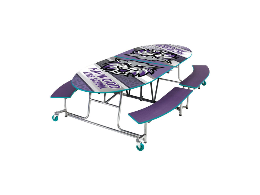 AmTab Mobile Bench Table - Elliptical - 46"W x 10'1"L - 4 Benches (AmTab AMT - MBE10) - SchoolOutlet