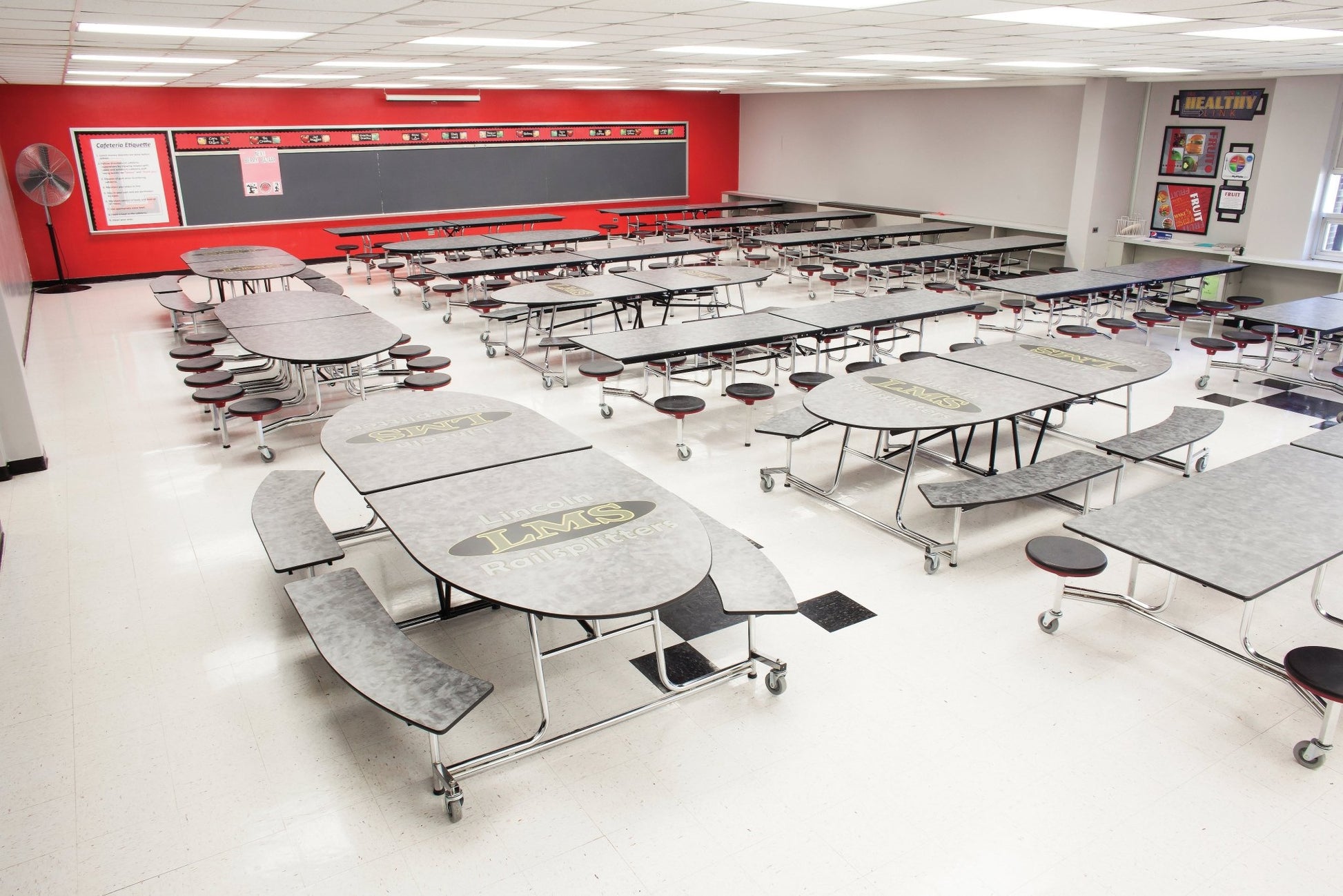 AmTab Mobile Bench Table - Elliptical - 46"W x 10'1"L - 4 Benches (AmTab AMT - MBE10) - SchoolOutlet