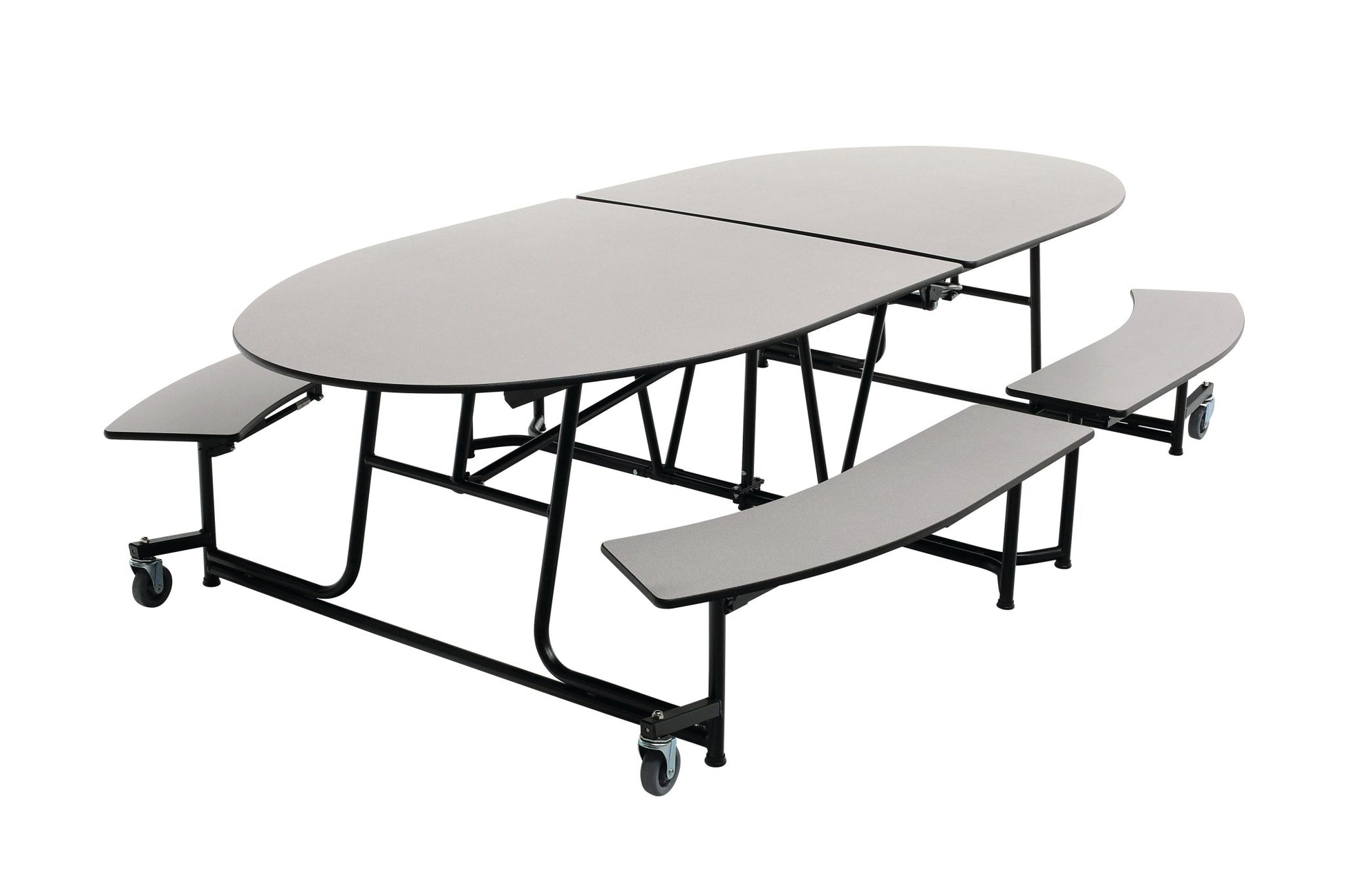 AmTab Mobile Bench Table - Elliptical - 46"W x 10'1"L - 4 Benches (AmTab AMT - MBE10) - SchoolOutlet