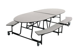 AmTab Mobile Bench Table - Elliptical - 46"W x 10'1"L - 4 Benches (AmTab AMT-MBE10)