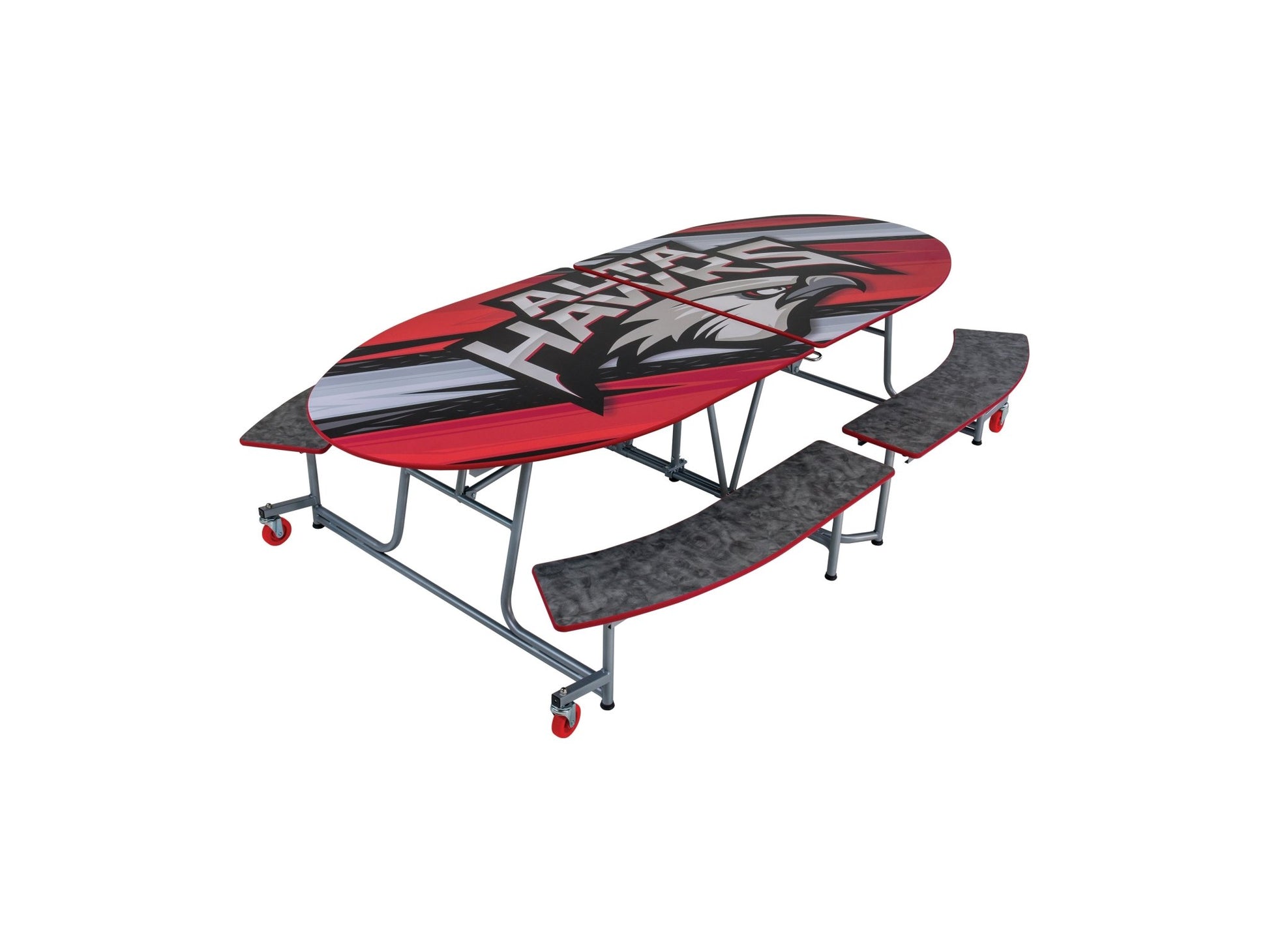 AmTab Mobile Bench Table - Elliptical - 46"W x 10'1"L - 4 Benches (AmTab AMT - MBE10) - SchoolOutlet
