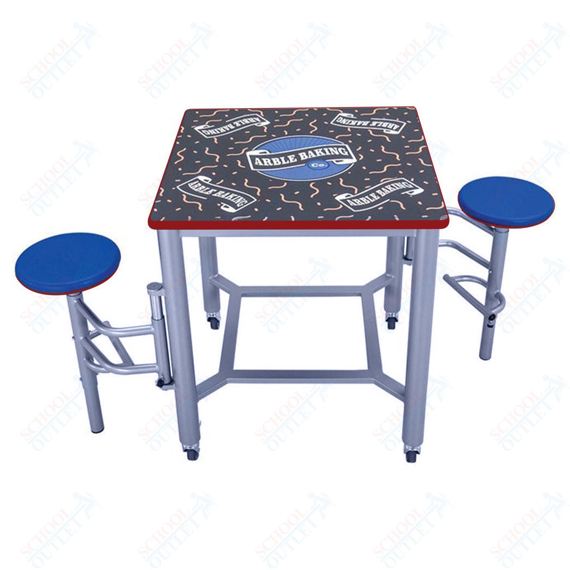 AmTab Mobile Stool Table - Double Collaboration High Table - 36"W x 36"L x 42"H/30"H Seat - 2 Stools (AMT - MDST3636 - 42) - SchoolOutlet