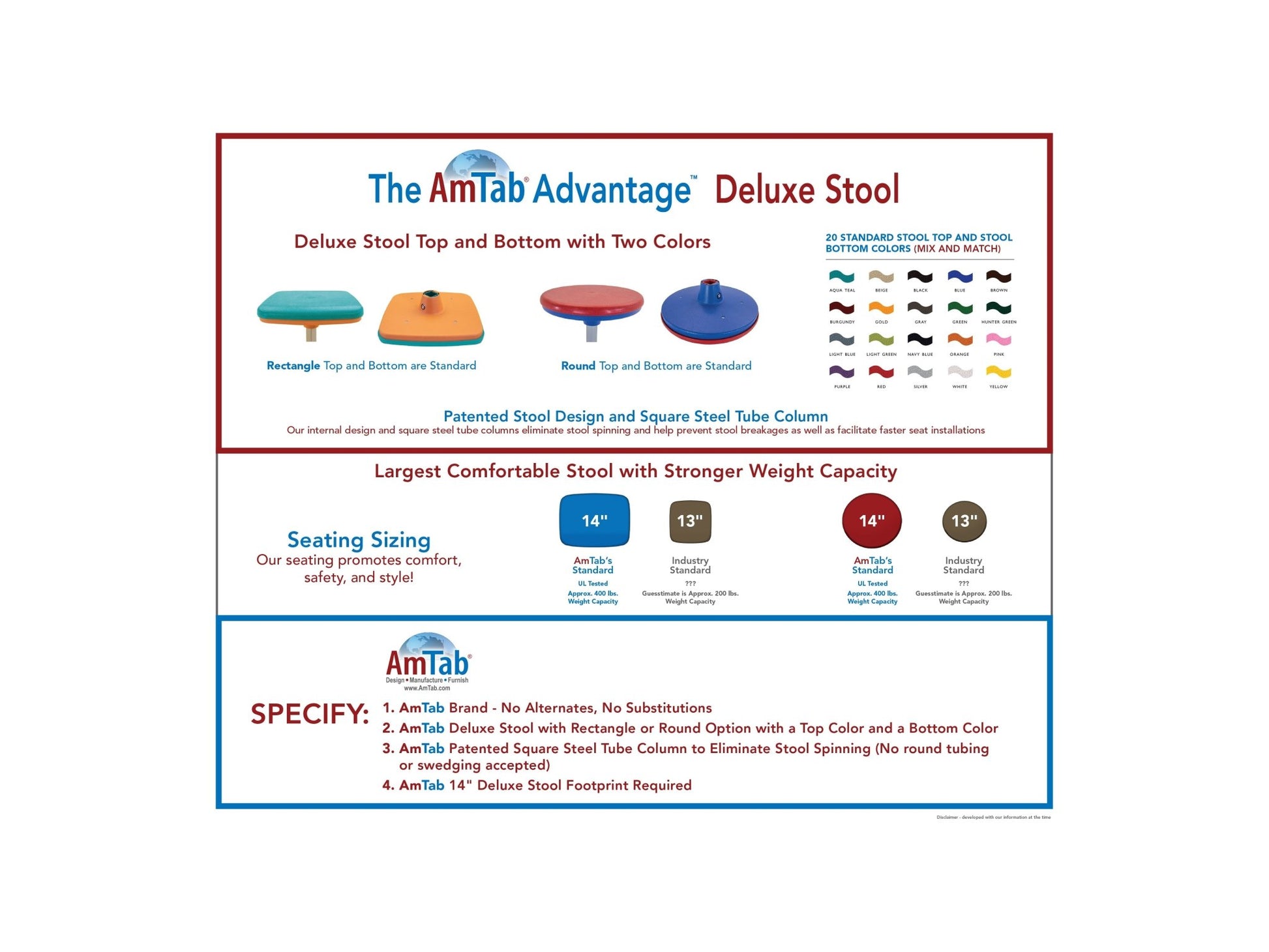 AmTab Mobile Stool Table - Elliptical - 46"W x 10'1" - 12 Stools (AmTab AMT - MSE1012) - SchoolOutlet