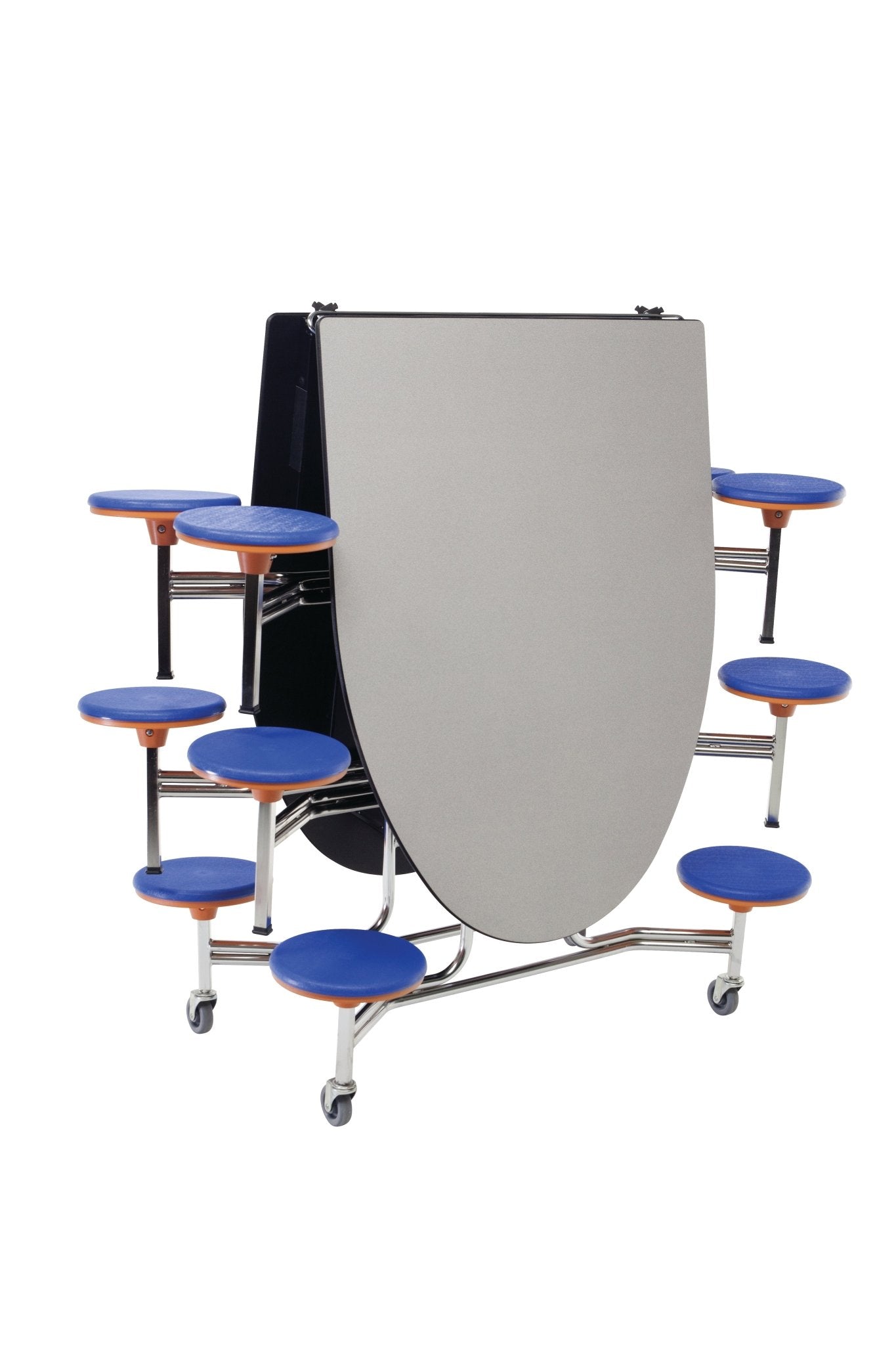 AmTab Mobile Stool Table - Elliptical - 46"W x 10'1" - 12 Stools (AmTab AMT - MSE1012) - SchoolOutlet