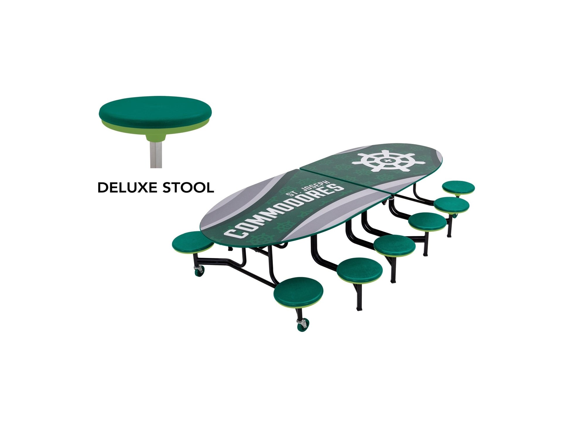 AmTab Mobile Stool Table - Elliptical - 46"W x 10'1" - 12 Stools (AmTab AMT - MSE1012) - SchoolOutlet