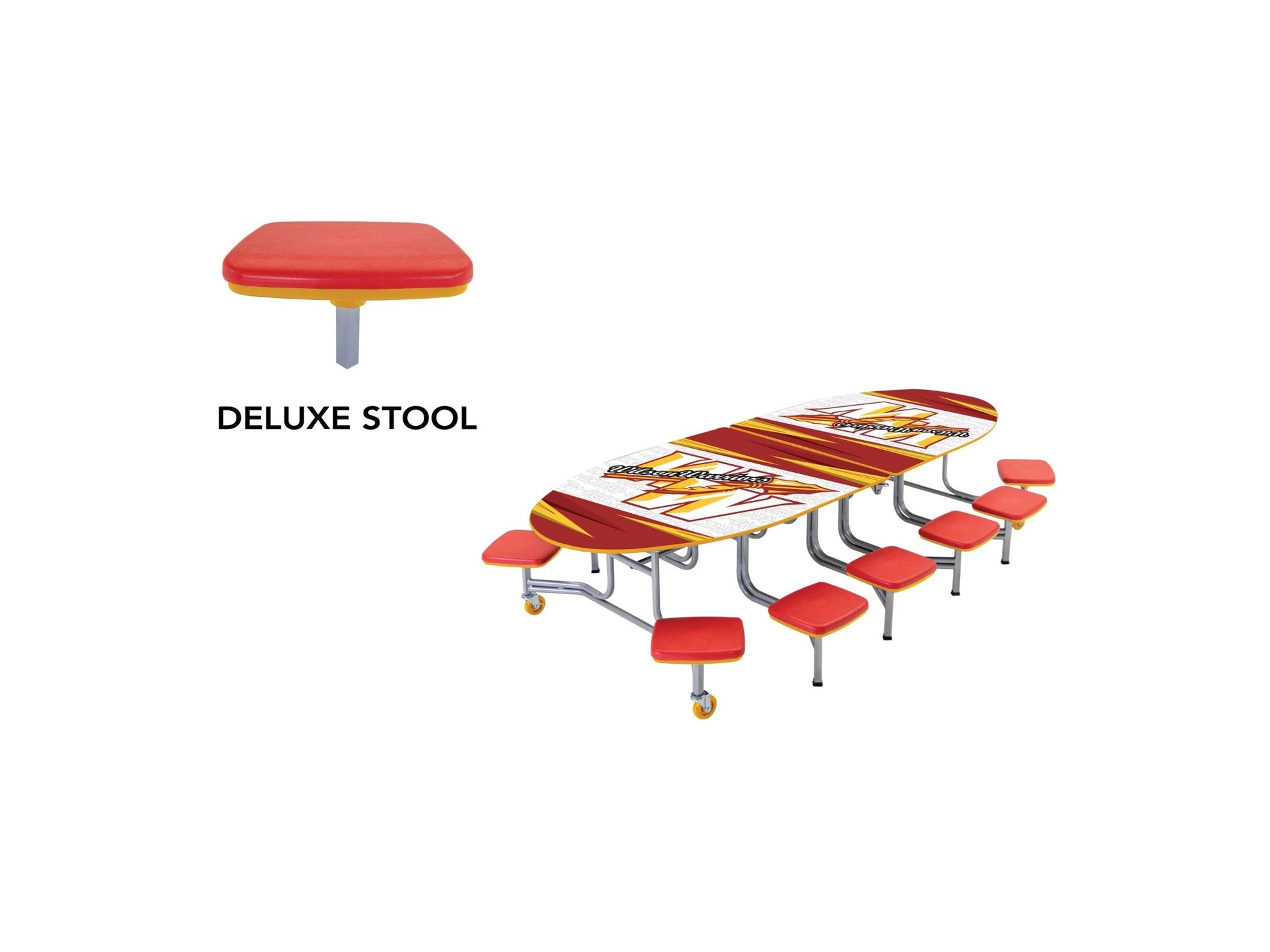 AmTab Mobile Stool Table - Elliptical - 46"W x 10'1" - 12 Stools (AmTab AMT - MSE1012) - SchoolOutlet