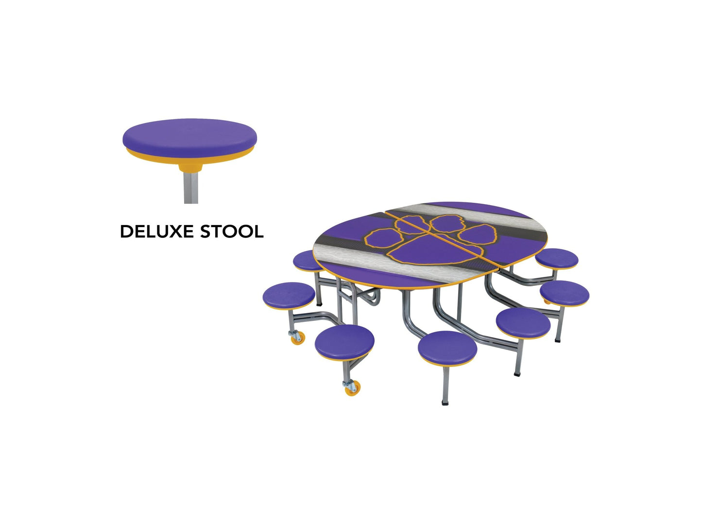AmTab Mobile Stool Table - Elliptical - 54"W x 6'1"L - 10 Stools (AmTab AMT - MSE610) - SchoolOutlet