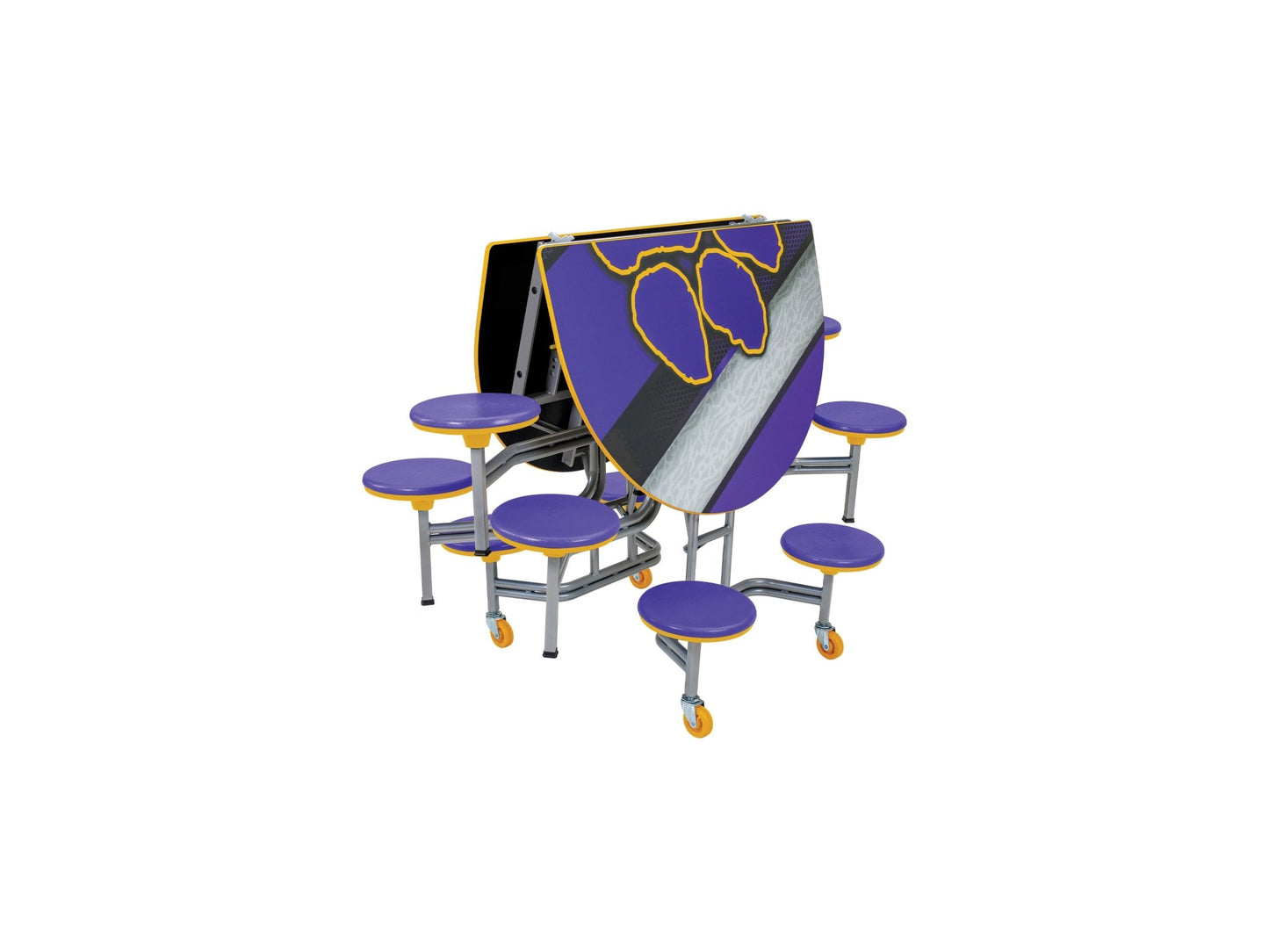 AmTab Mobile Stool Table - Elliptical - 54"W x 6'1"L - 10 Stools (AmTab AMT - MSE610) - SchoolOutlet