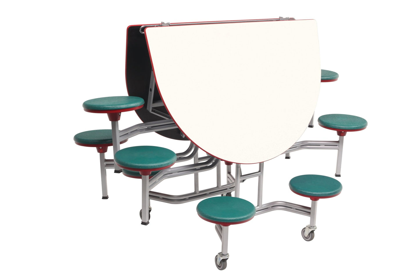 AmTab Mobile Stool Table - Elliptical - 54"W x 6'1"L - 10 Stools (AmTab AMT - MSE610) - SchoolOutlet