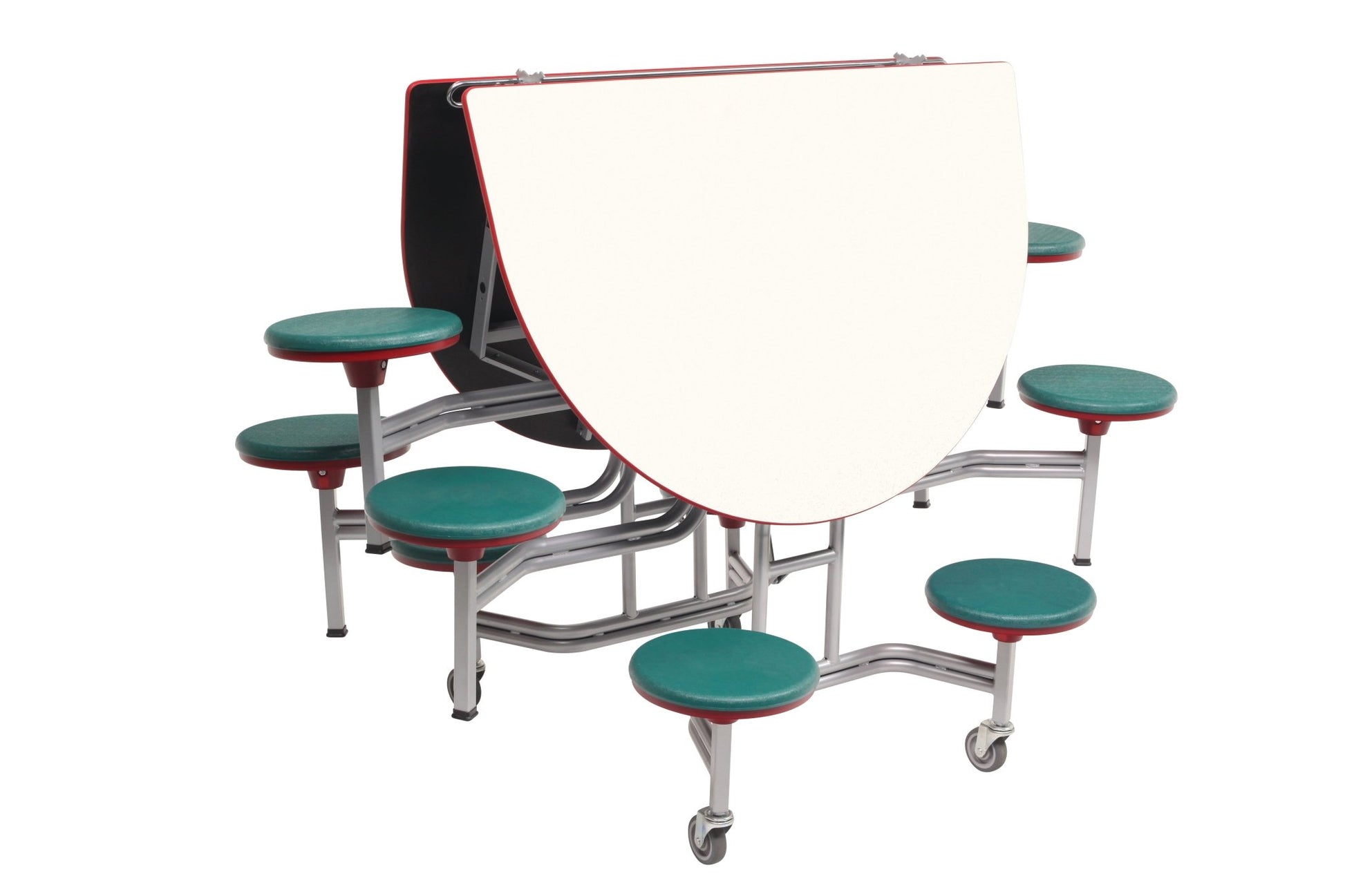 AmTab Mobile Stool Table - Elliptical - 54"W x 6'1"L - 10 Stools (AmTab AMT - MSE610) - SchoolOutlet