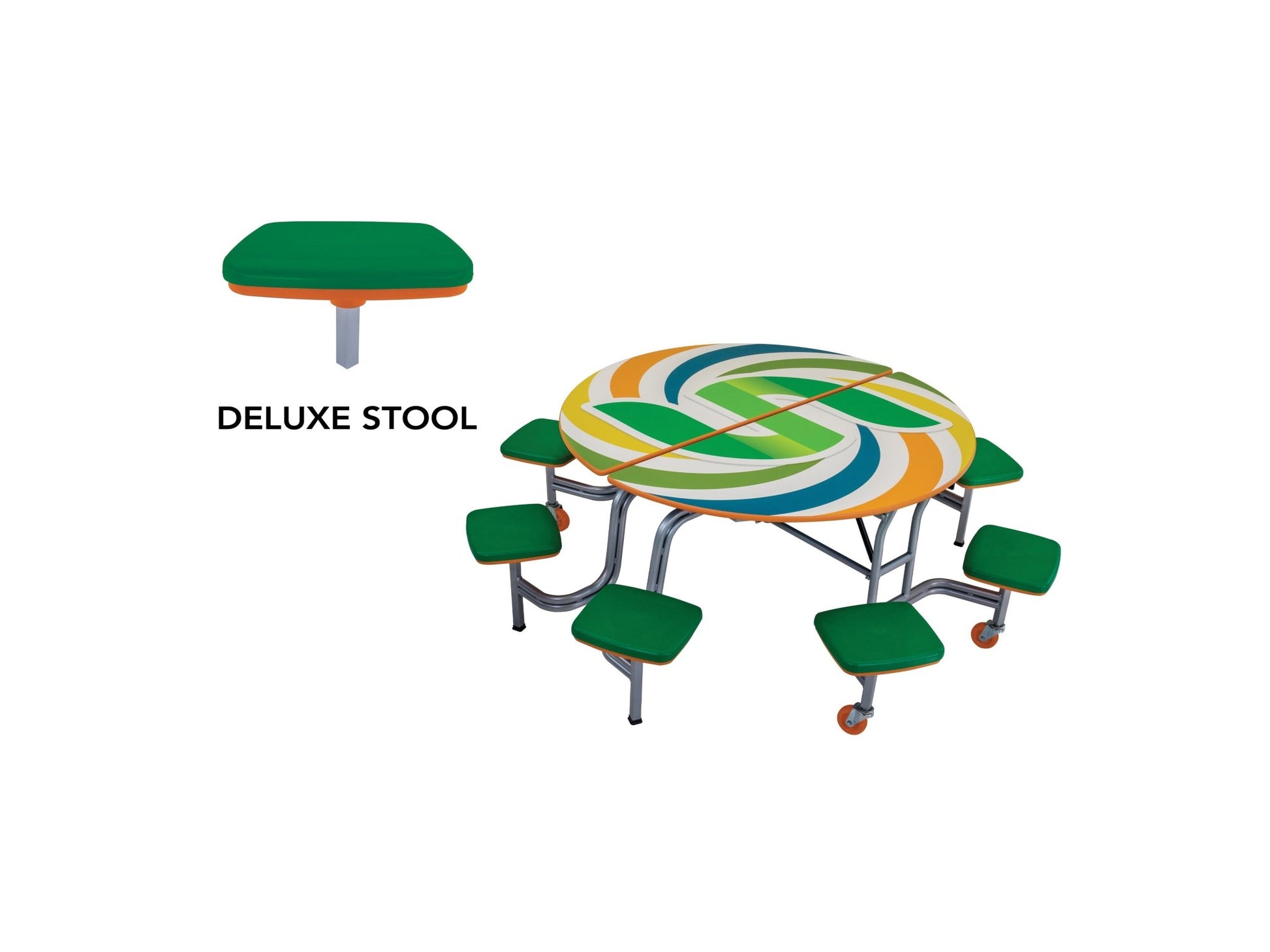AmTab Mobile Stool Table - Round - 60" Round Diameter - 8 Stools (AmTab AMT - MSR608) - SchoolOutlet