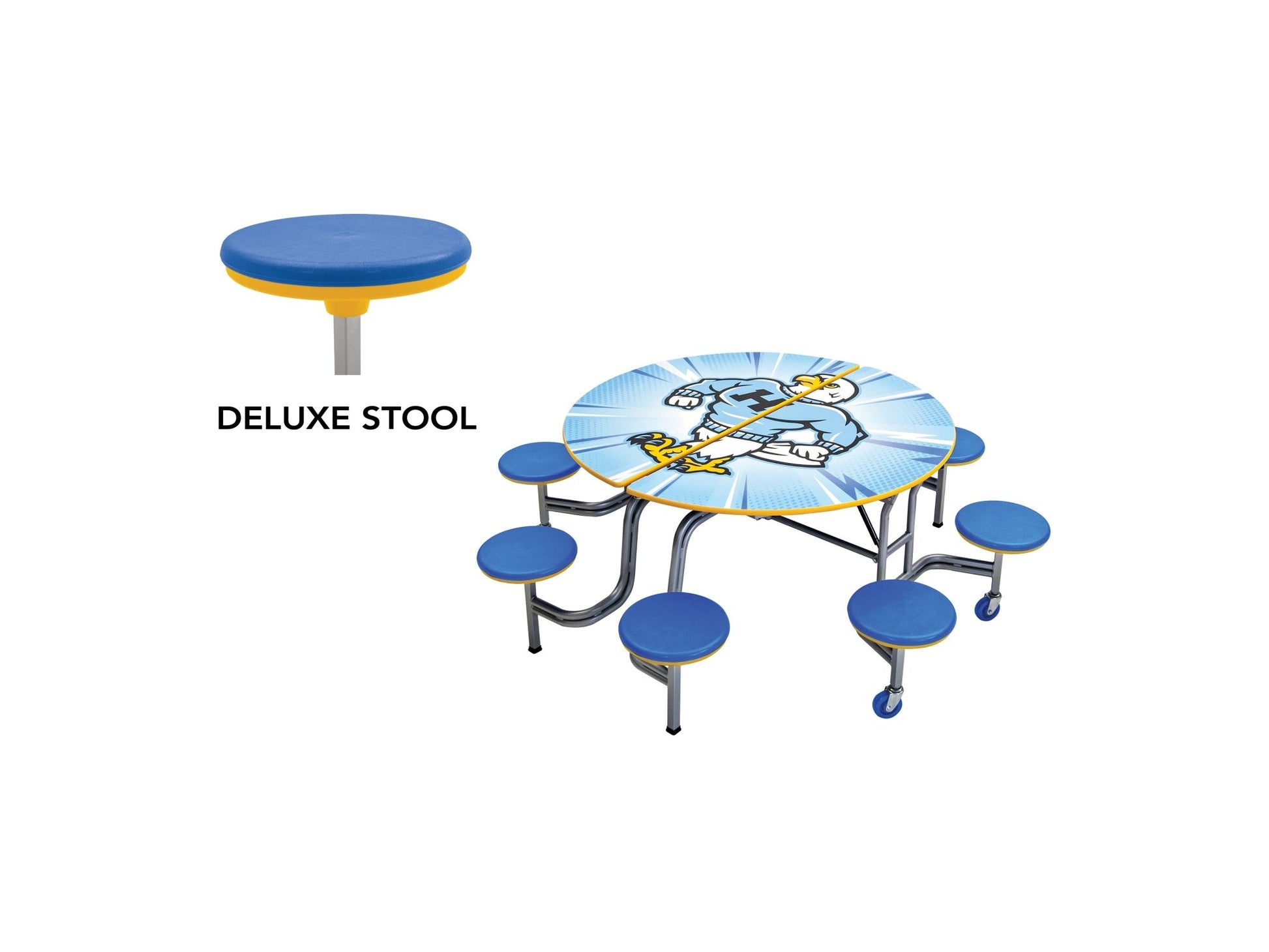 AmTab Mobile Stool Table - Round - 60" Round Diameter - 8 Stools (AmTab AMT - MSR608) - SchoolOutlet