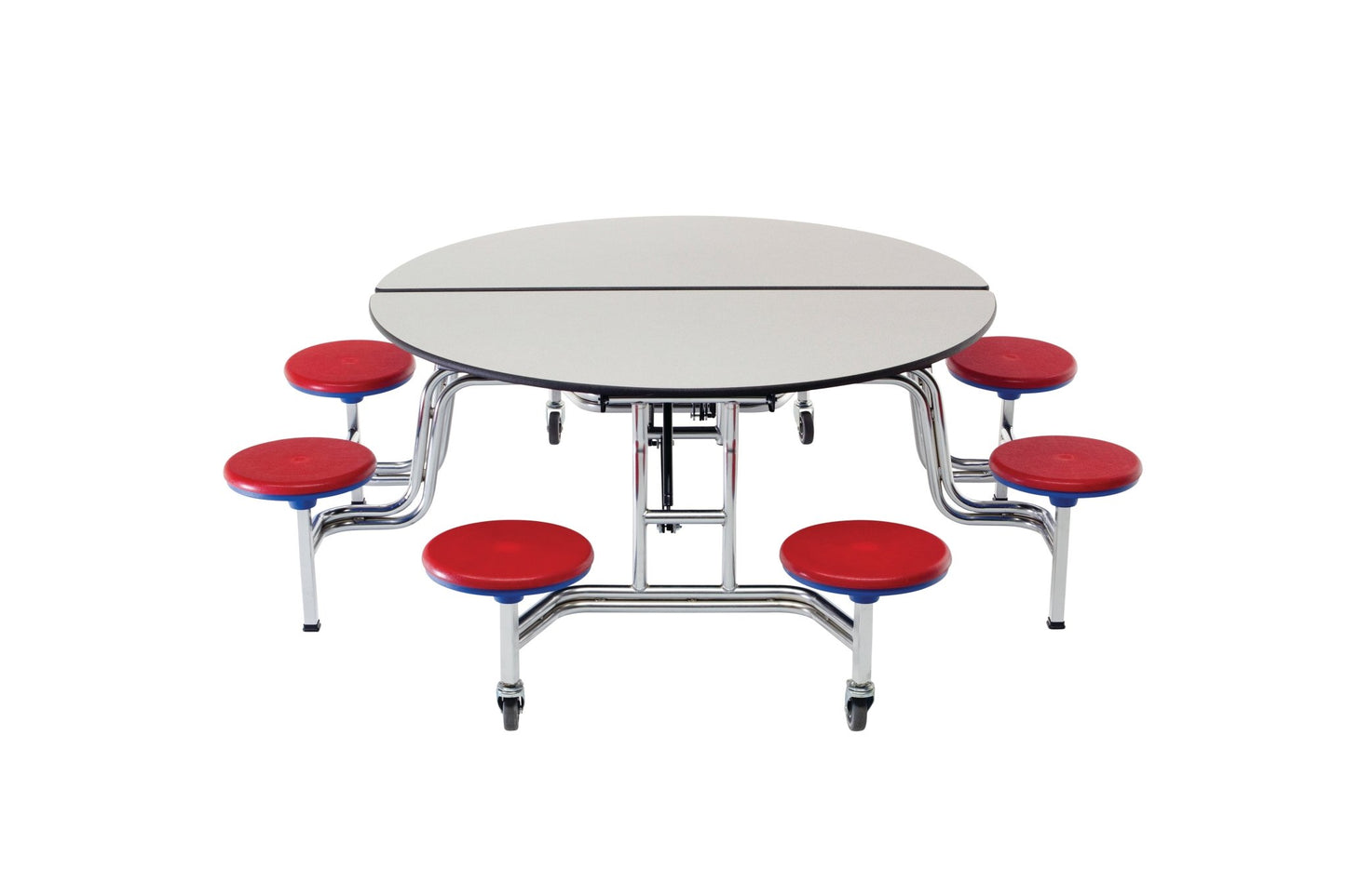 AmTab Mobile Stool Table - Round - 60" Round Diameter - 8 Stools (AmTab AMT - MSR608) - SchoolOutlet