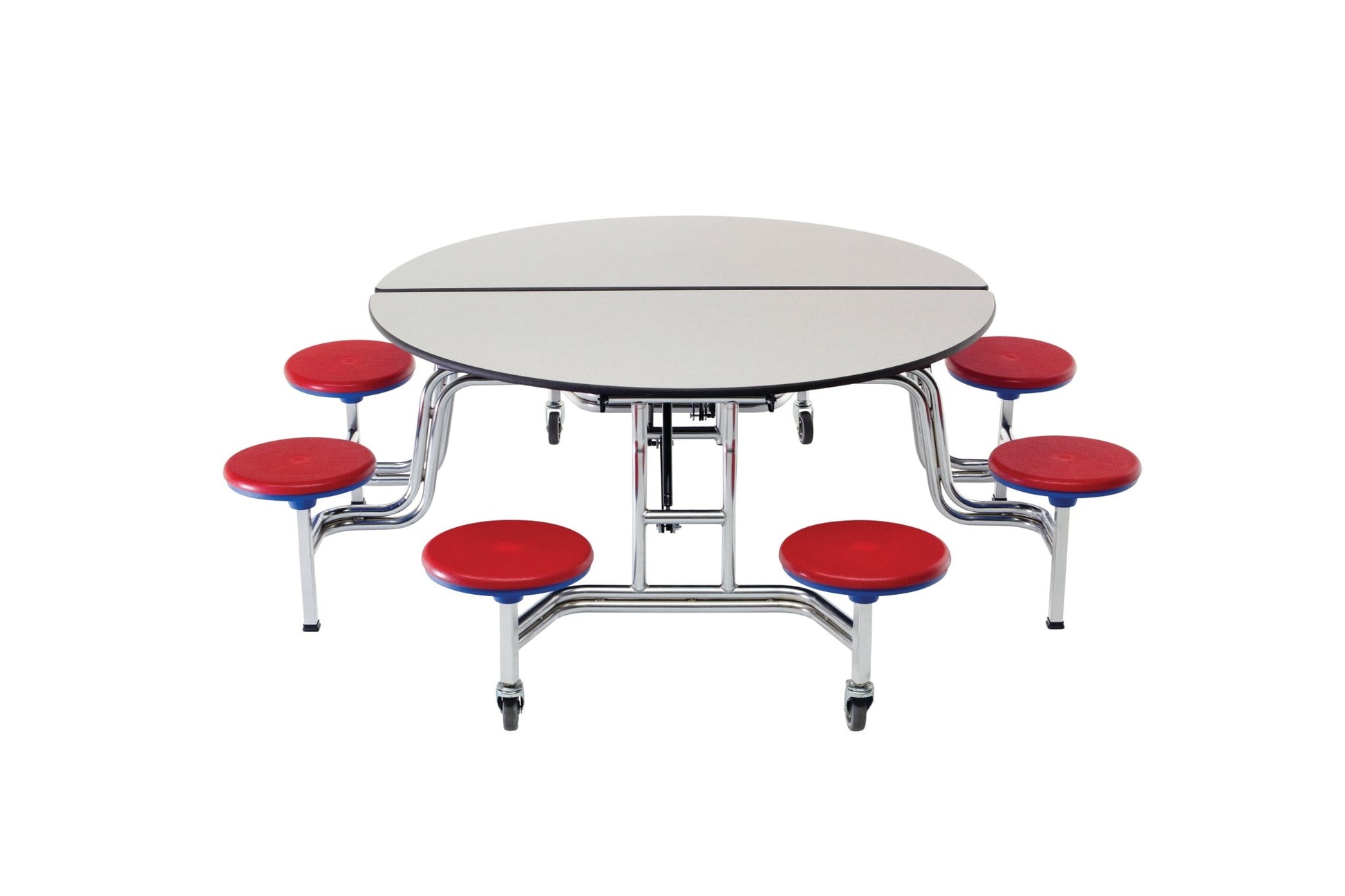 AmTab Mobile Stool Table - Round - 60" Round Diameter - 8 Stools (AmTab AMT - MSR608) - SchoolOutlet