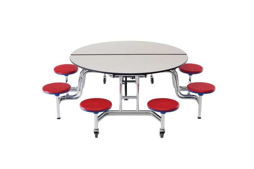 AmTab Mobile Stool Table - Round - 60" Round Diameter - 8 Stools (AmTab AMT - MSR608) - SchoolOutlet