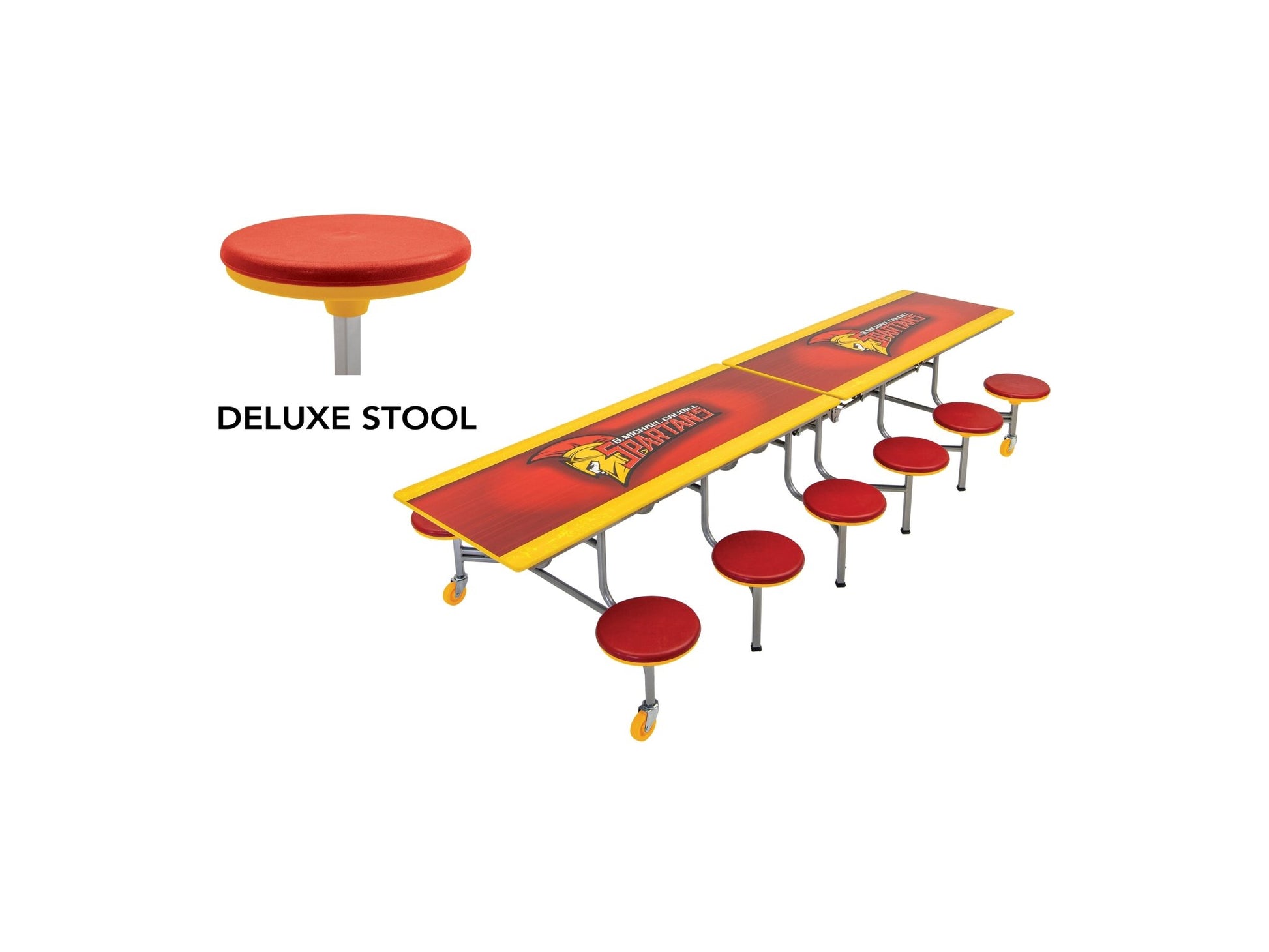 Lunchroom Mobile Stool Cafeteria Table - Rectangle - 30"W x 12'1"L - 12 Stools - (AmTab AMT - MST1212) - SchoolOutlet
