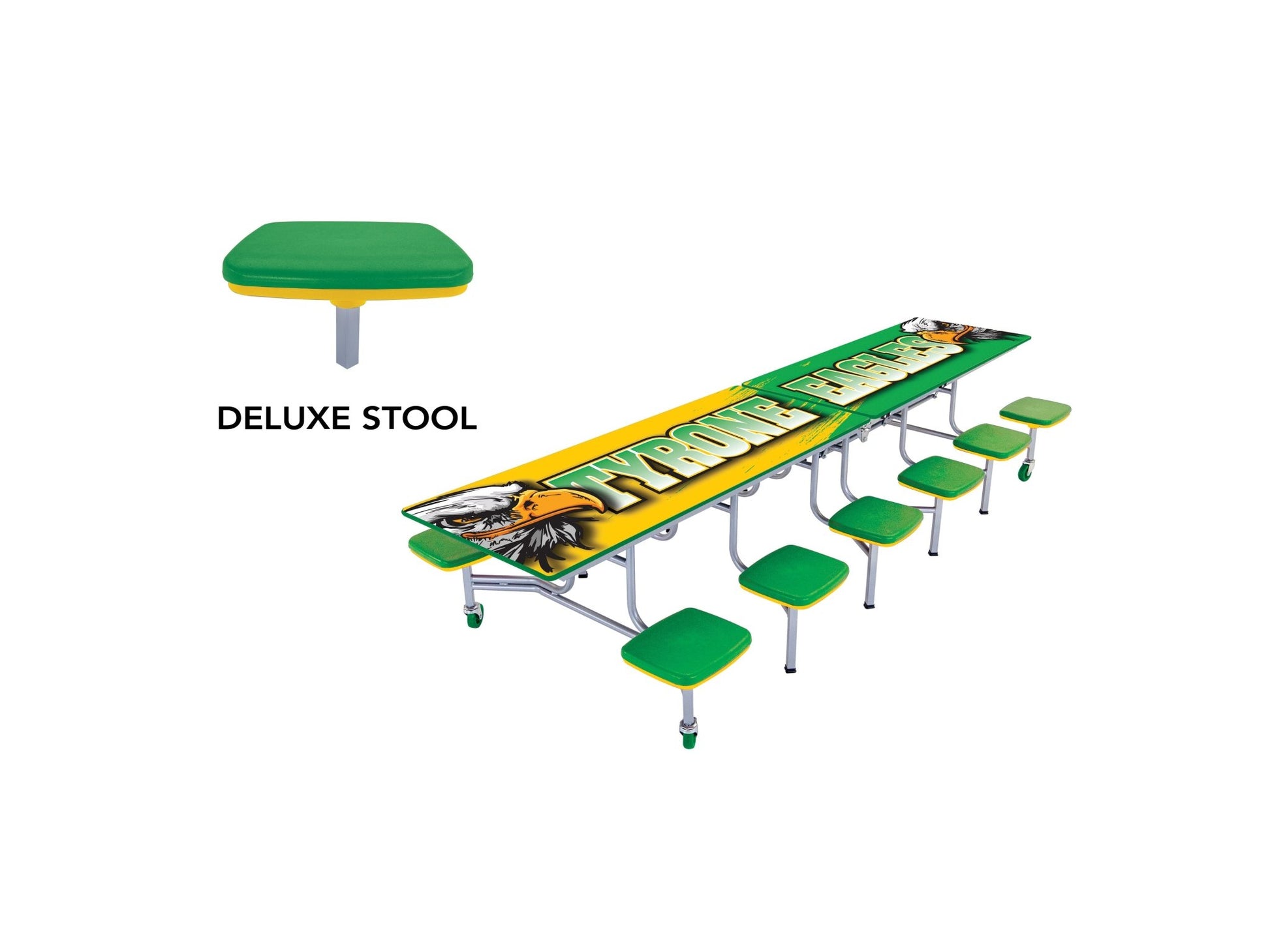Lunchroom Mobile Stool Cafeteria Table - Rectangle - 30"W x 12'1"L - 12 Stools - (AmTab AMT - MST1212) - SchoolOutlet