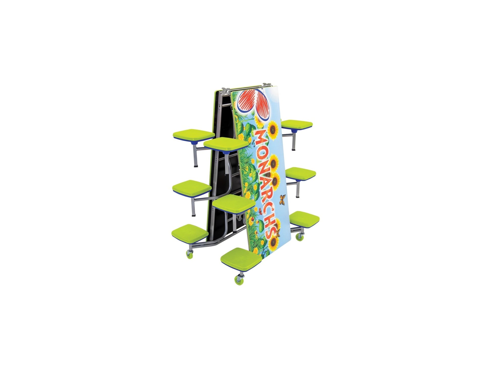 Lunchroom Mobile Stool Cafeteria Table - Rectangle - 30"W x 12'1"L - 12 Stools - (AmTab AMT - MST1212) - SchoolOutlet