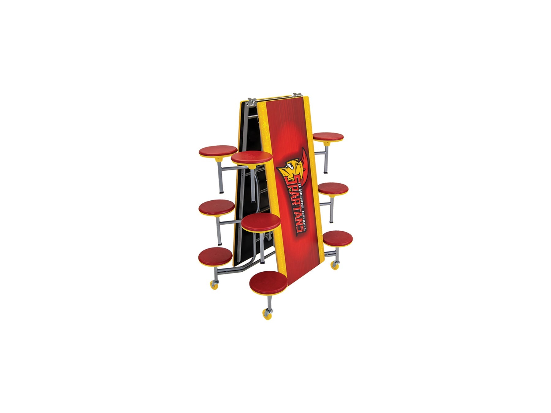 Lunchroom Mobile Stool Cafeteria Table - Rectangle - 30"W x 12'1"L - 12 Stools - (AmTab AMT - MST1212) - SchoolOutlet