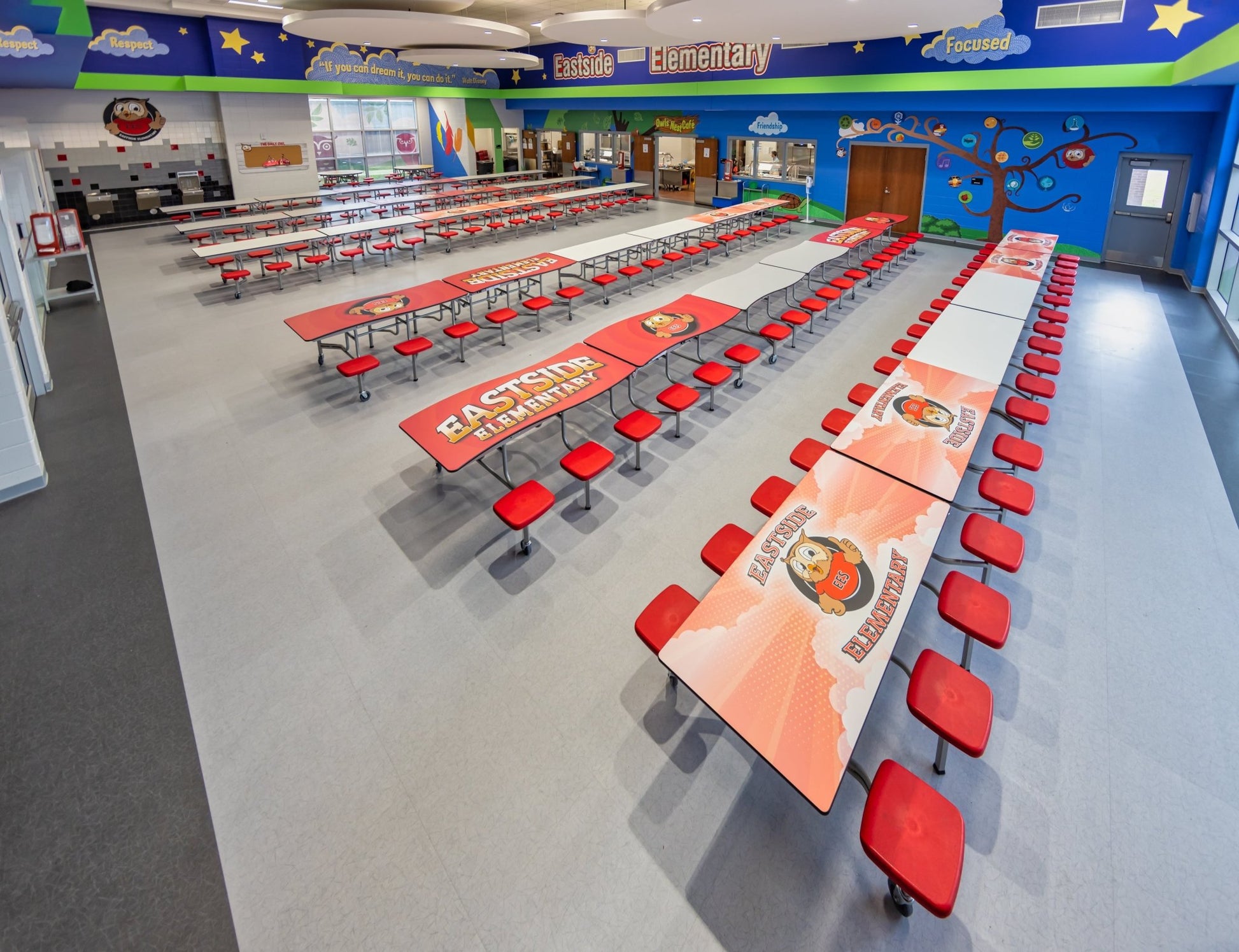 Lunchroom Mobile Stool Cafeteria Table - Rectangle - 30"W x 12'1"L - 12 Stools - (AmTab AMT - MST1212) - SchoolOutlet