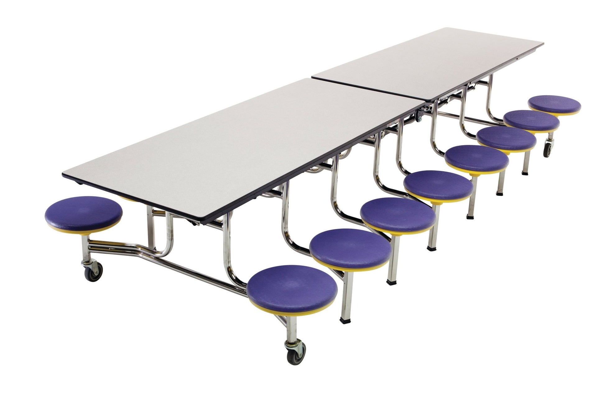 AmTab Mobile Stool Table - Rectangle - 30"W x 12'1"L - 16 Stools (AmTab AMT - MST1216) - SchoolOutlet