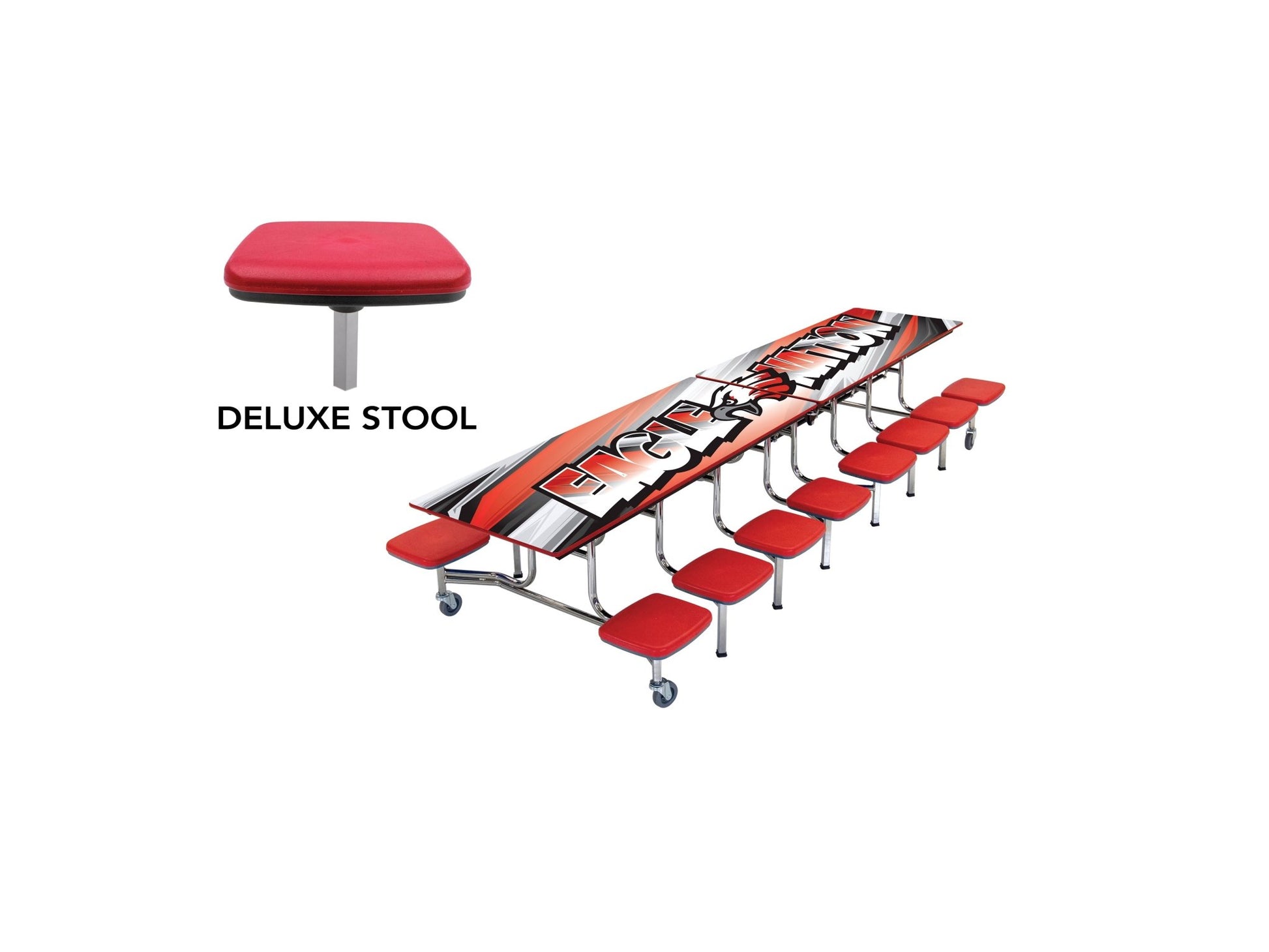 AmTab Mobile Stool Table - Rectangle - 30"W x 12'1"L - 16 Stools (AmTab AMT - MST1216) - SchoolOutlet