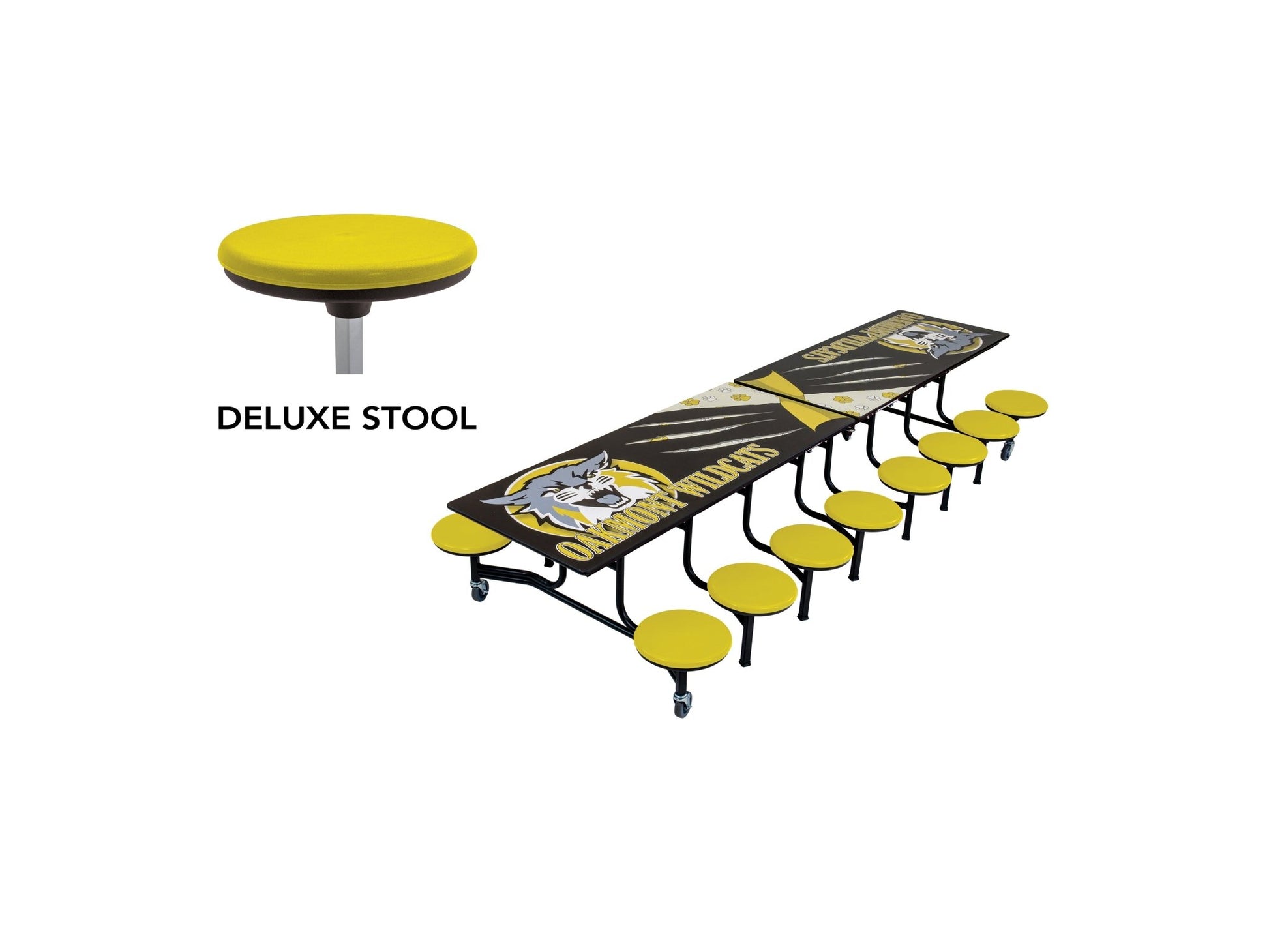 AmTab Mobile Stool Table - Rectangle - 30"W x 12'1"L - 16 Stools (AmTab AMT - MST1216) - SchoolOutlet