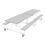 AmTab Mobile Bench Table - Rectangle - White Metal Frame Chambray Gris Laminate Top with Silver Dyna Rock Edge - 30