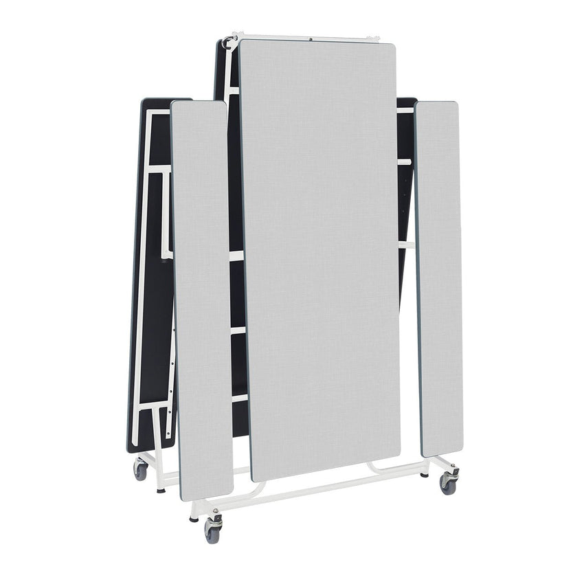 AmTab Mobile Bench Table - Rectangle - White Metal Frame Chambray Gris Laminate Top with Silver Dyna Rock Edge - 30"W x 12'1"L (QUICK - MBT12 - CGSW) - SchoolOutlet