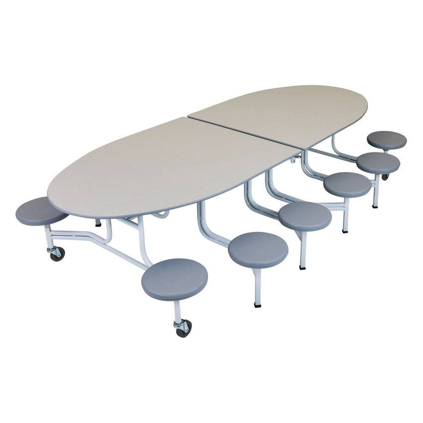 AmTab Mobile Stool Table - Elliptical - 46"W x 10'1" - 12 Stools (QUICK - MSE1012 - CGSW) - SchoolOutlet