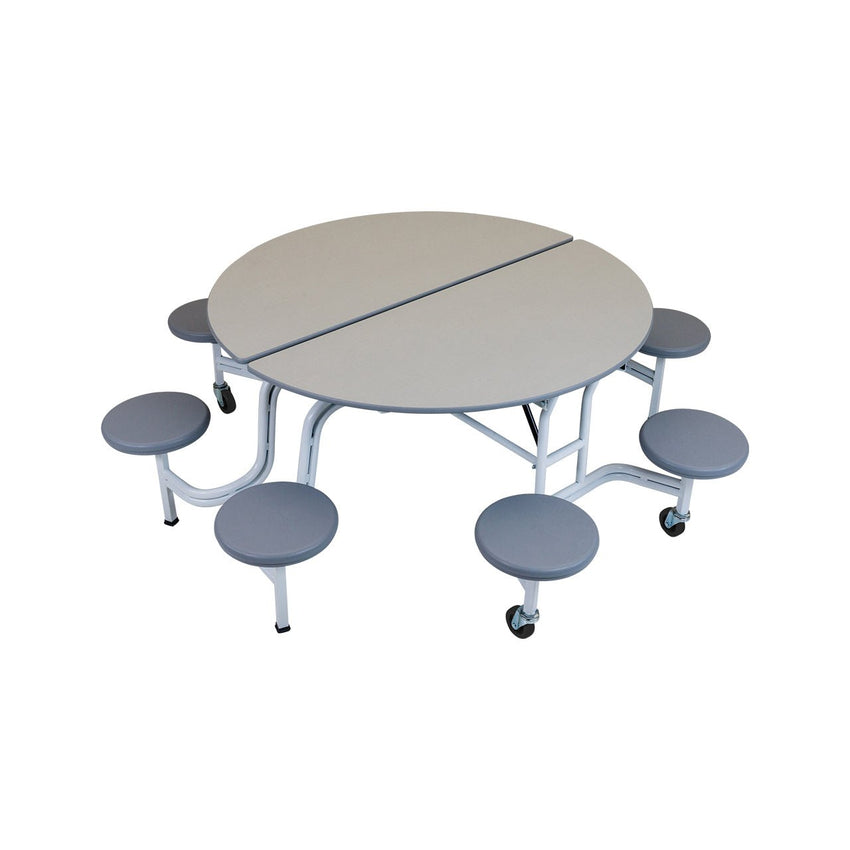 AmTab Mobile Stool Table - Round - 60" Round Diameter - 8 Stools (QUICK - MSR608 - CGSW) - SchoolOutlet
