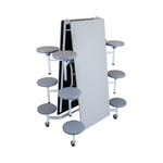 AmTab Mobile Stool Cafeteria Table - White Metal Frame Chambray Gris Laminate Top with Silver Dyna Rock Edge - 30