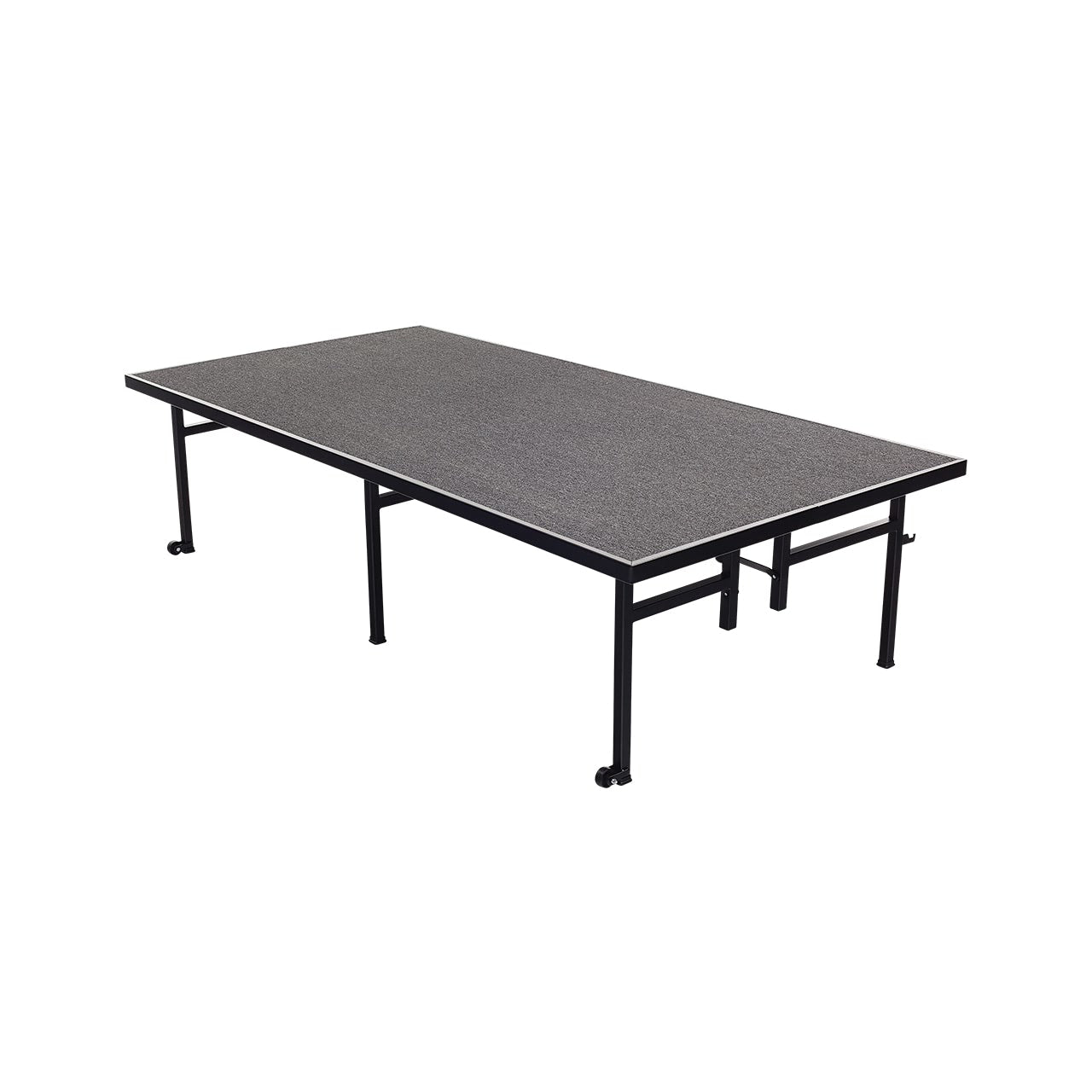 AmTab Fixed Height Stage - Charcoal Carpet Top - 48"W x 96"L x 8"H Titanium Metal Frame (AMT - QUICK - ST4808C - CHARCT) - SchoolOutlet