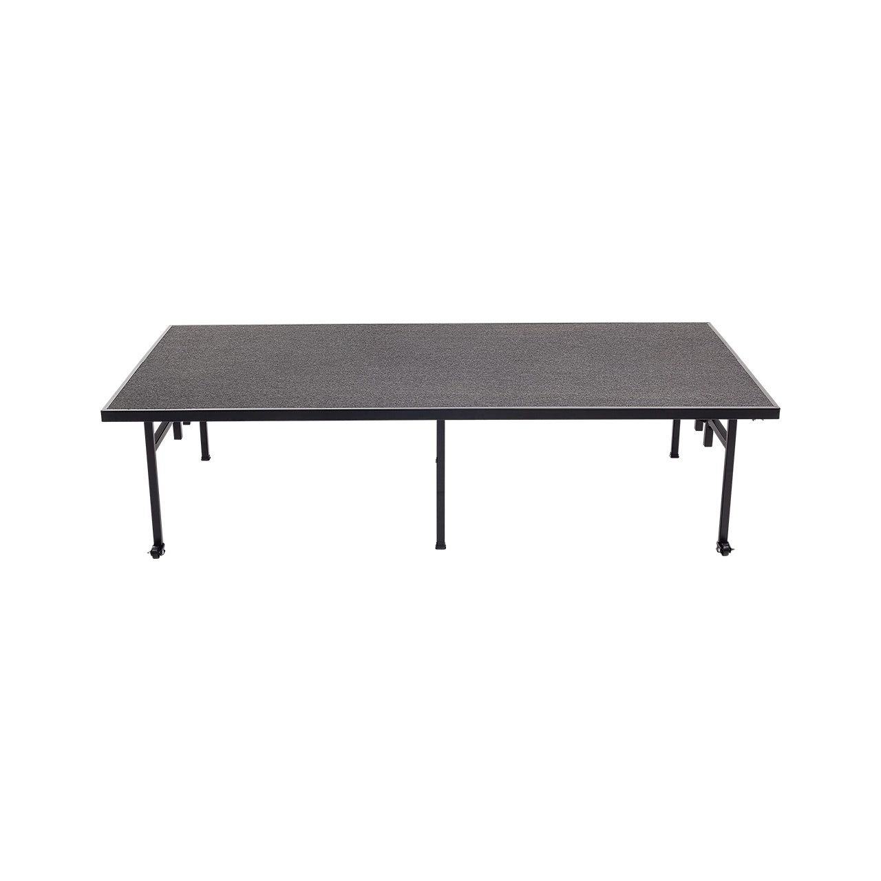 AmTab Fixed Height Stage - Charcoal Carpet Top - 48"W x 96"L x 16"H Titanium Metal Frame (AMT - QUICK - ST4816C - CHARCT) - SchoolOutlet