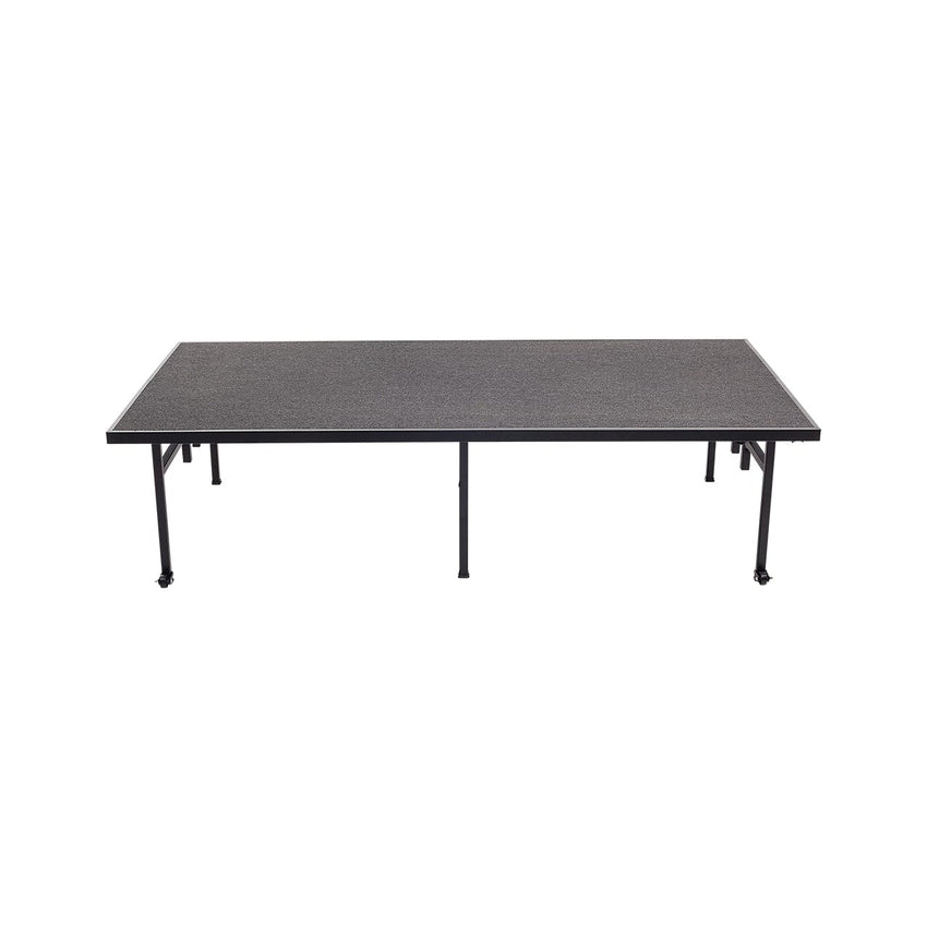 AmTab Fixed Height Stage - Charcoal Carpet Top - 48"W x 96"L x 32"H Titanium Metal Frame (AMT - QUICK - ST4832C - CHARCT) - SchoolOutlet