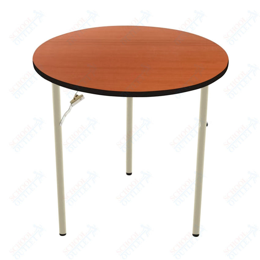 AmTab Folding Table - Plywood Stained and Sealed - Vinyl T - Molding Edge - Round - 54" Diameter x 29"H (AmTab AMT - R54PM) - SchoolOutlet