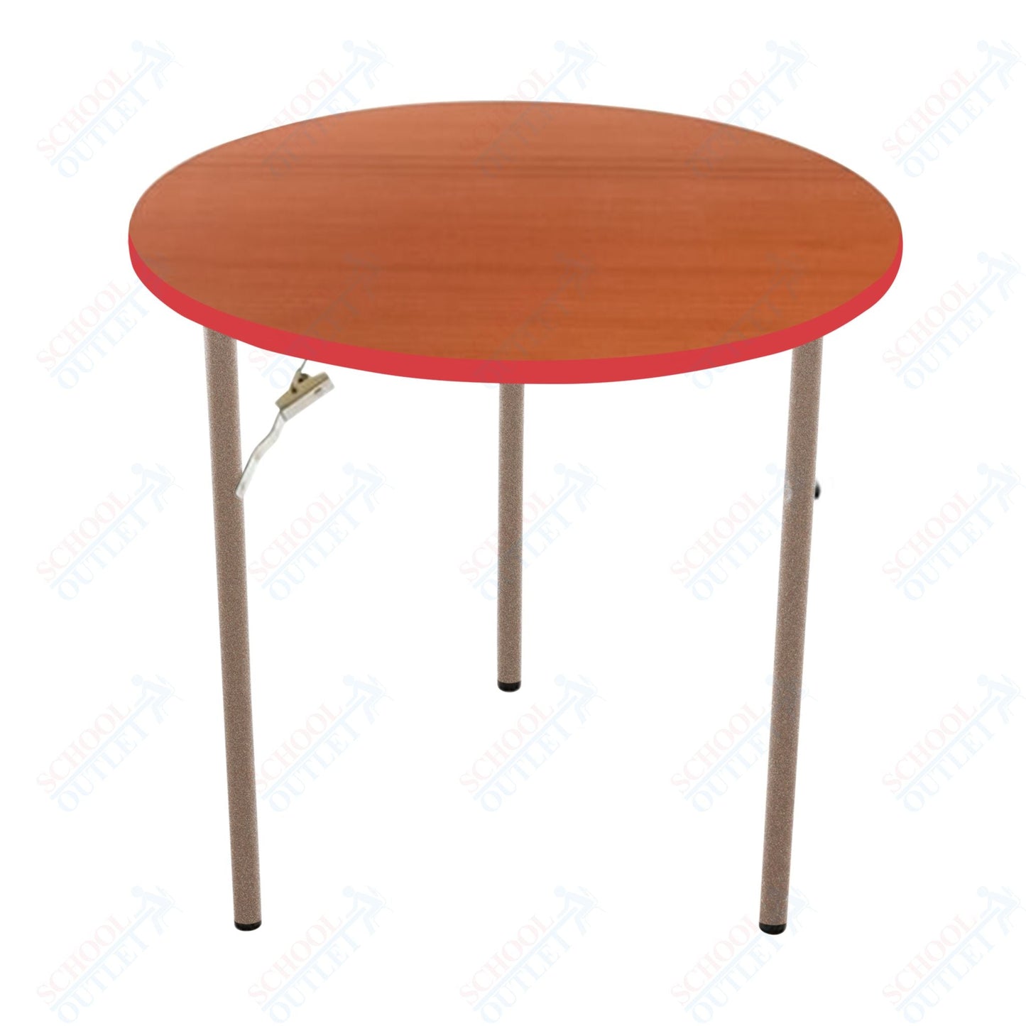 AmTab Folding Table - Plywood Stained and Sealed - Vinyl T - Molding Edge - Round - 66" Diameter x 29"H (AmTab AMT - R66PM) - SchoolOutlet