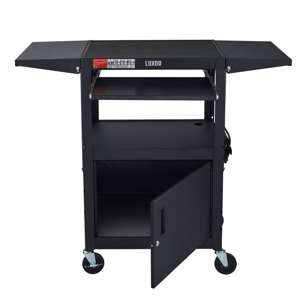 Luxor LEADER Adjustable-Height Three-Shelf Media Utility Cart 24"W x 18"D x 24"-42"H (LUX-AVJ42KBCDL)
