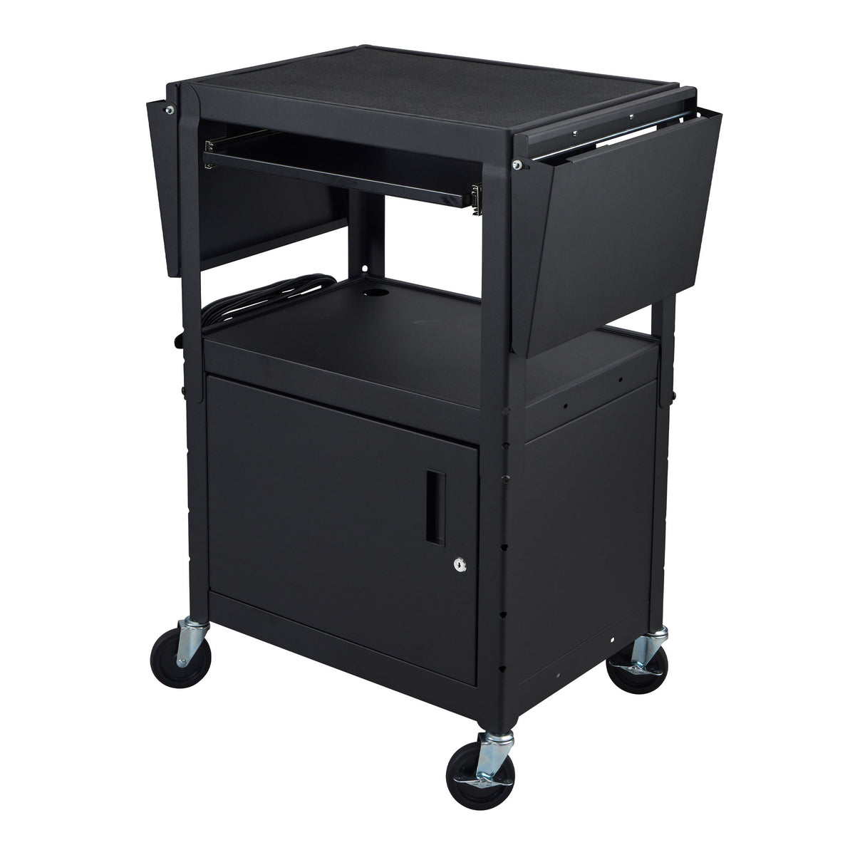 Luxor LEADER Adjustable-Height Three-Shelf Media Utility Cart 24"W x 18"D x 24"-42"H (LUX-AVJ42KBCDL)