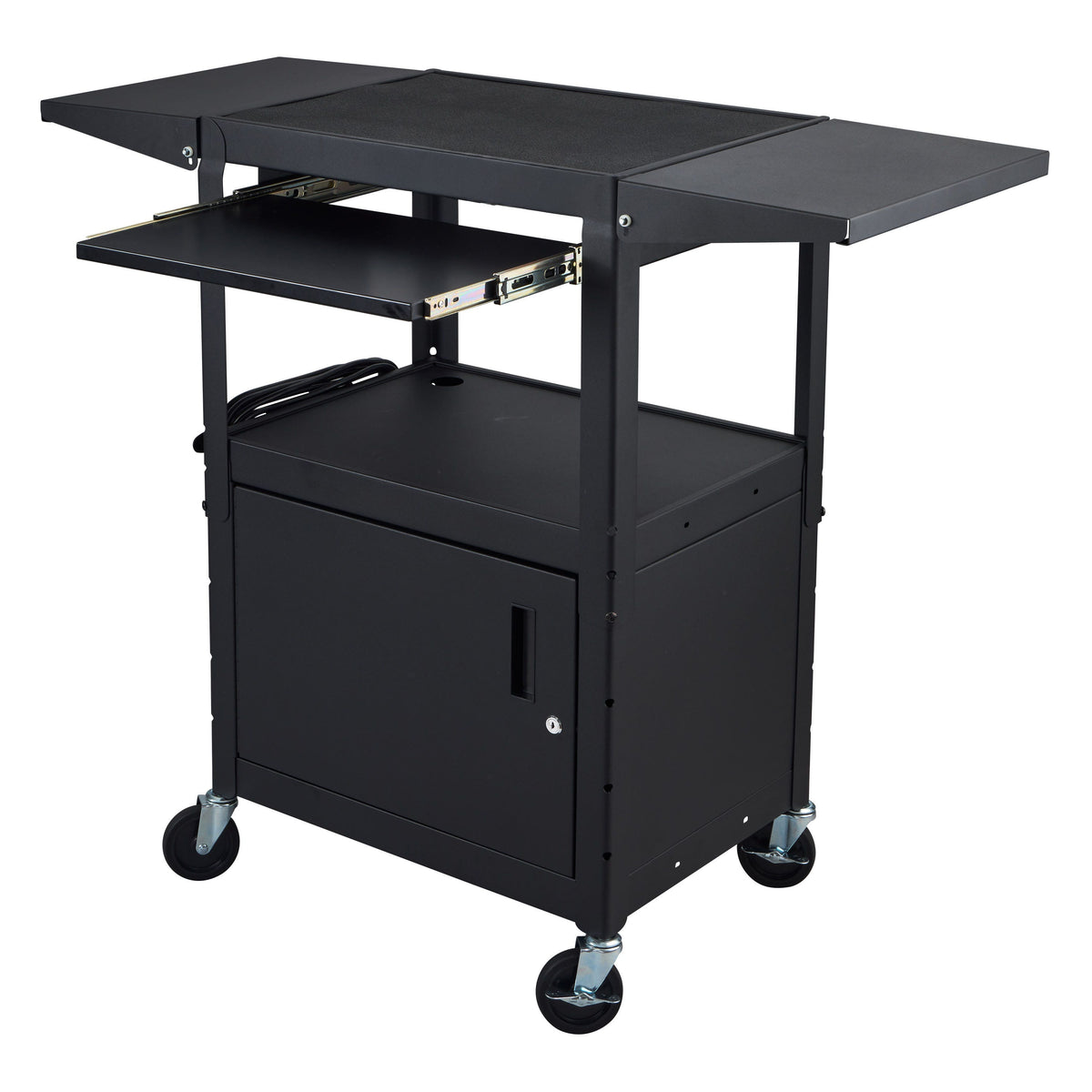 Luxor LEADER Adjustable-Height Three-Shelf Media Utility Cart 24"W x 18"D x 24"-42"H (LUX-AVJ42KBCDL)