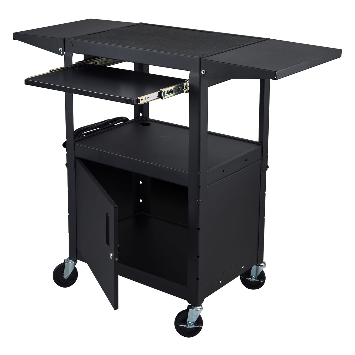 Luxor LEADER Adjustable-Height Three-Shelf Media Utility Cart 24"W x 18"D x 24"-42"H (LUX-AVJ42KBCDL)