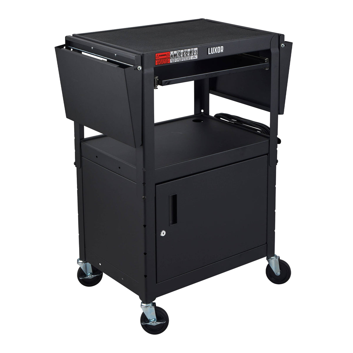 Luxor LEADER Adjustable-Height Three-Shelf Media Utility Cart 24"W x 18"D x 24"-42"H (LUX-AVJ42KBCDL)