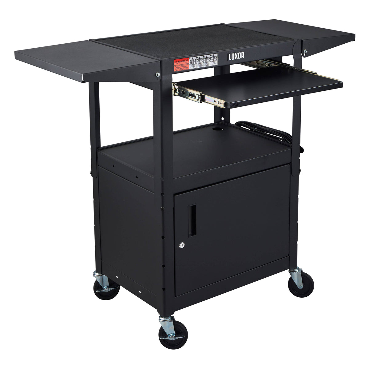 Luxor LEADER Adjustable-Height Three-Shelf Media Utility Cart 24"W x 18"D x 24"-42"H (LUX-AVJ42KBCDL)