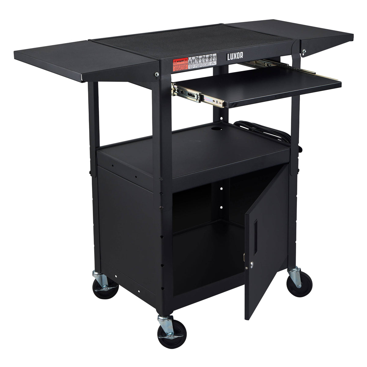Luxor LEADER Adjustable-Height Three-Shelf Media Utility Cart 24"W x 18"D x 24"-42"H (LUX-AVJ42KBCDL)