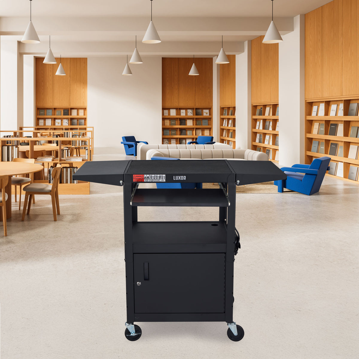 Luxor LEADER Adjustable-Height Three-Shelf Media Utility Cart 24"W x 18"D x 24"-42"H (LUX-AVJ42KBCDL)