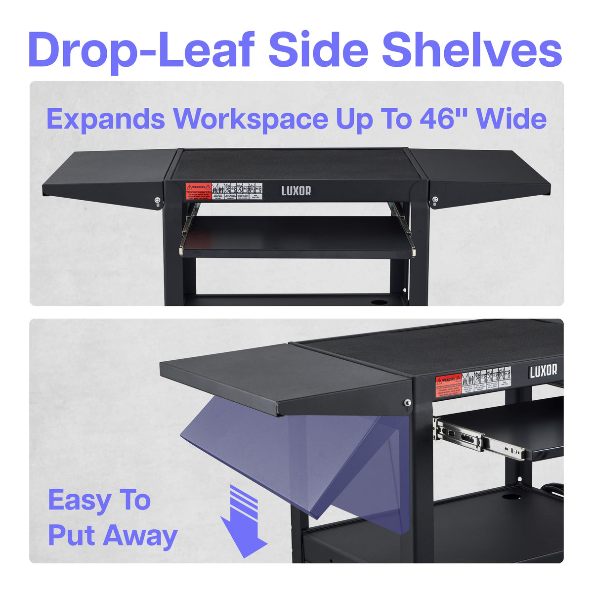 Luxor LEADER Adjustable-Height Three-Shelf Media Utility Cart 24"W x 18"D x 24"-42"H (LUX-AVJ42KBCDL)